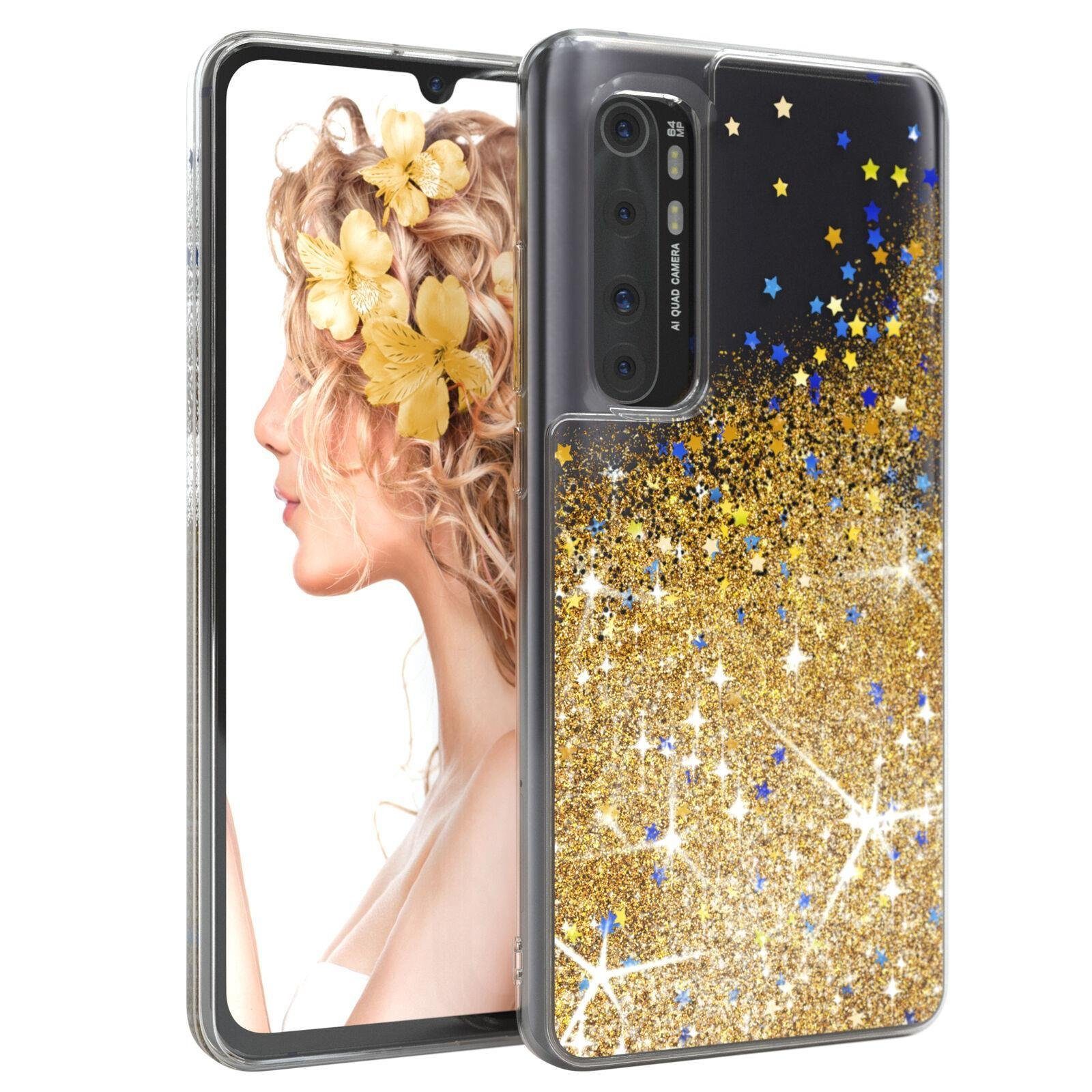 EAZY CASE Handyhülle Liquid Glittery Case für Galaxy Note 10 Lite 6,7 Zoll, Durchsichtig Back Case Handy Softcase Silikonhülle Glitzer Cover Gold