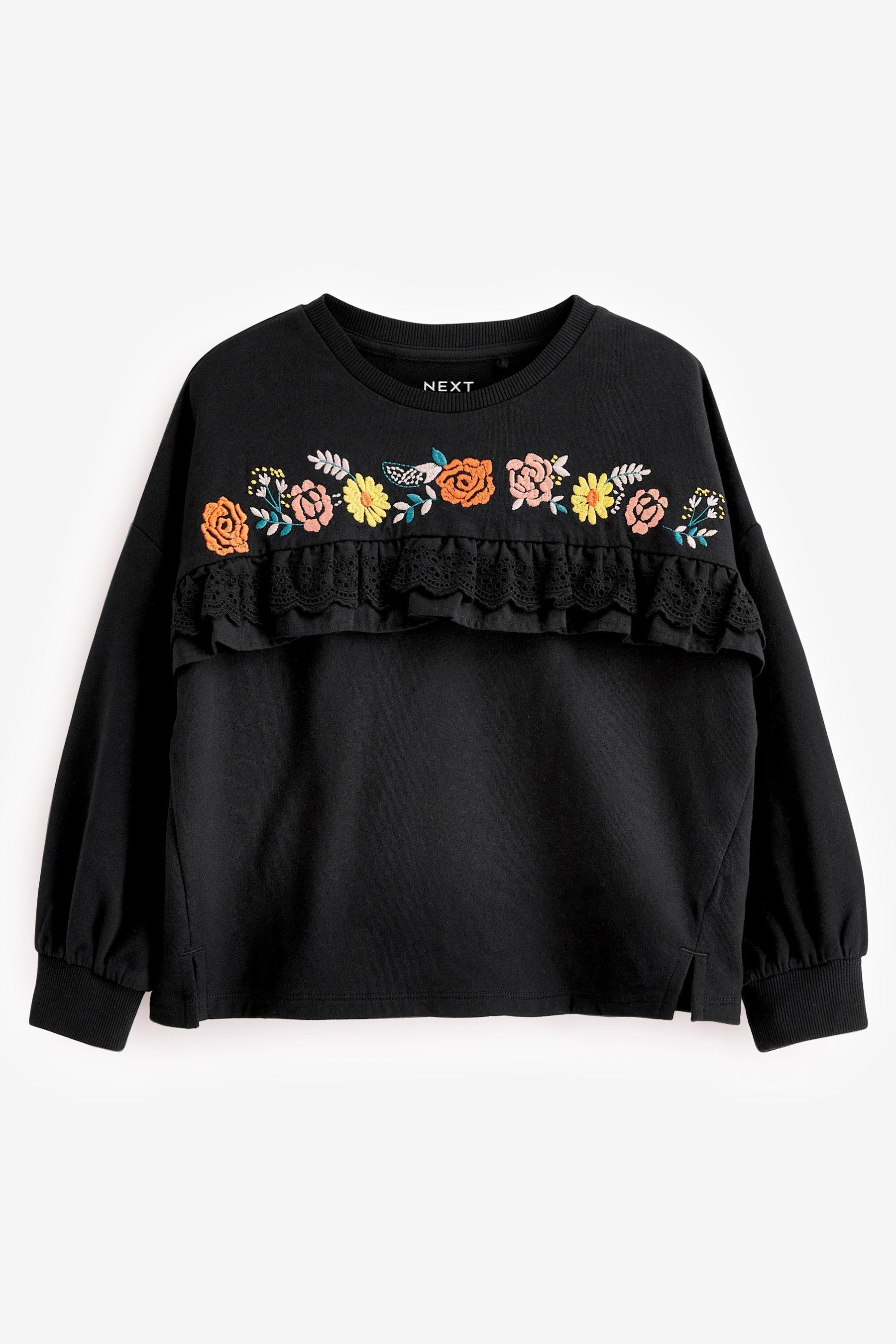 Next Sweatshirt Sweatshirt mit Blumenstickerei (1-tlg) Black