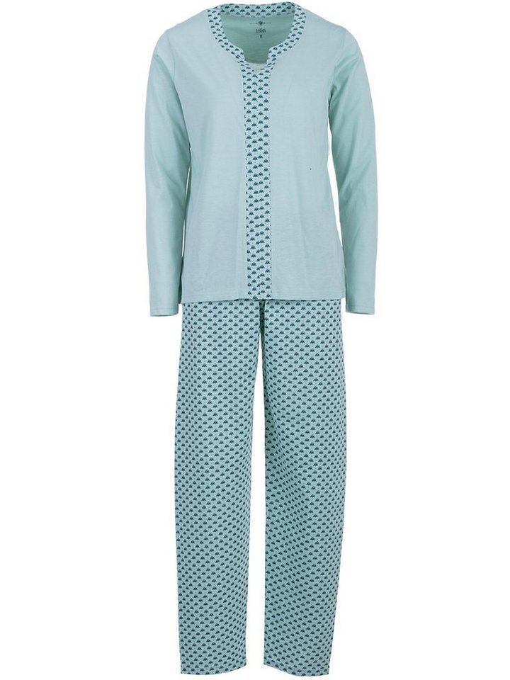 Set Langarm zeitlos Schlafanzug Borte Blumen - Pyjama