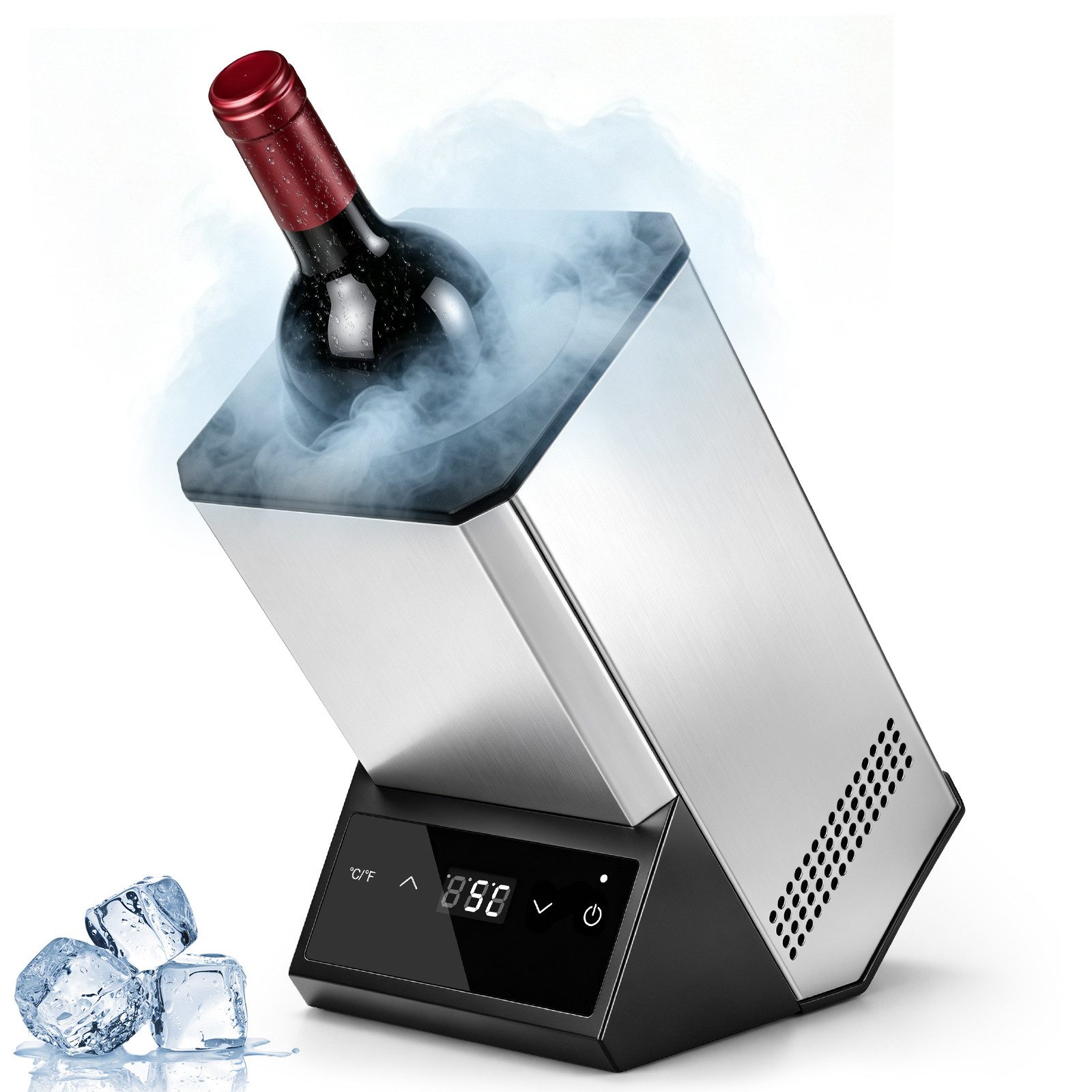 XIIW Elektrischer Weinkühler 5-18°C Edelstahl Kühler Flaschenkühler Getränkekühler Sektkühler 750ml, für Wein Sekt Champagner ohne Eis