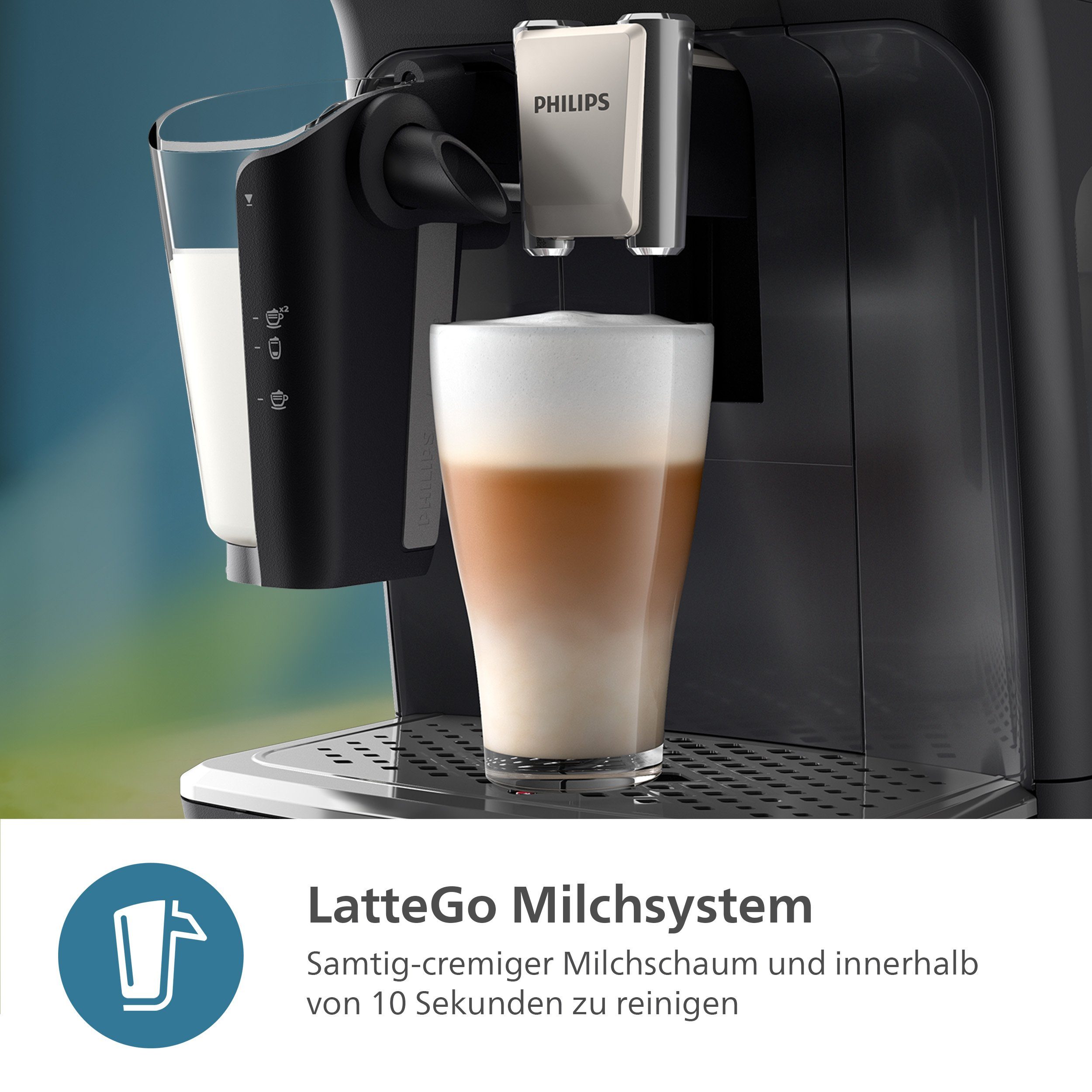 Philips Kaffeevollautomat EP4441/50 4400 Series, 12 Kaffeespezialitäten (heiß oder eisgekühlt), LatteGo-Milchsystem, SilentBrew Technologie – Bild 5 von 5