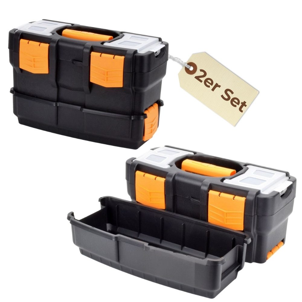 GarPet Werkzeugkoffer 2er Set Werkzeugkoffer leer doppelt 2in1 Werkzeugkasten Angel Box