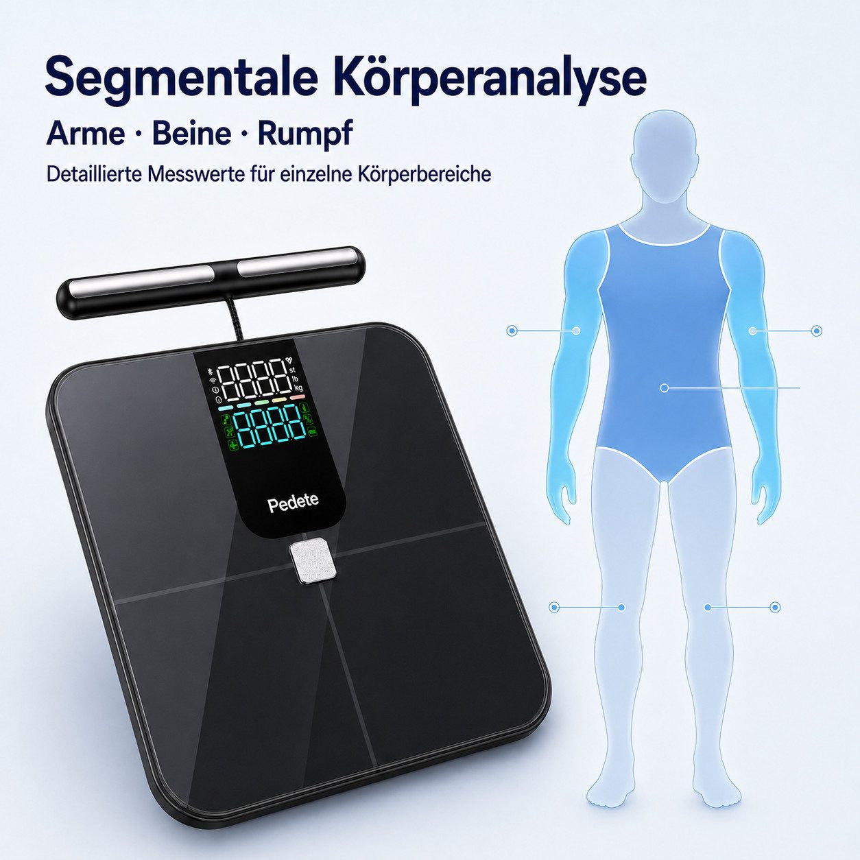 Vornix Körper-Analyse-Waage smarte Körperfettwaage mit 8 Elektroden,WLAN & Bluetooth, 28 Körperwerte, A&P Health App, Segmentanalyse, smarte Waage Ganzkörperana – Bild 4 von 5