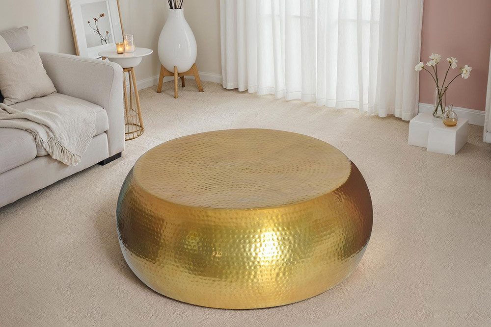 riess-ambiente Couchtisch ORIENT Ø80cm messing - Metall, Aluminium, Hammerschlag, handgefertigt (Einzelartikel, 1-St), runder Beistelltisch - ideal für Arbeits- Schlaf- und Wohnzimmer