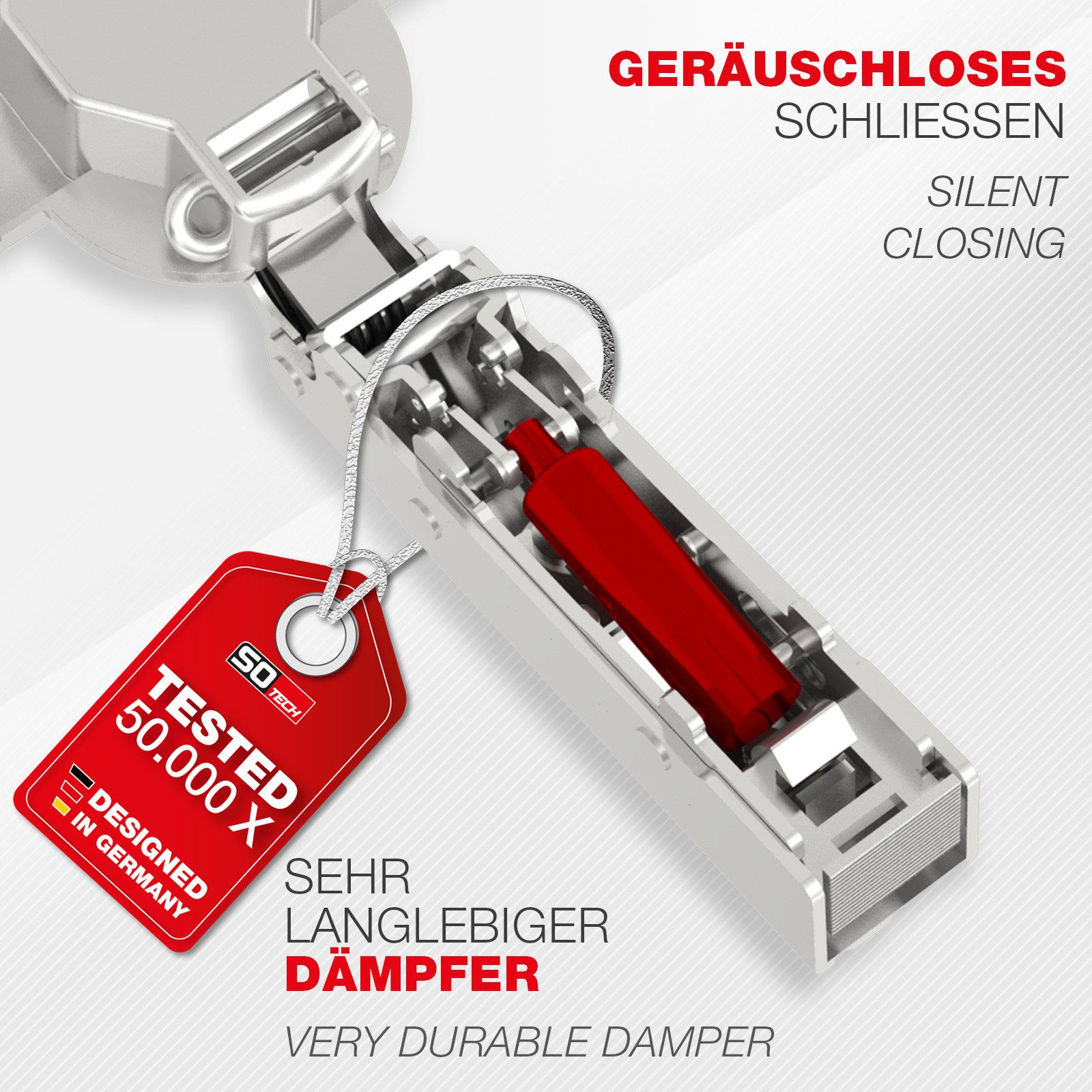 SO-TECH® Türbeschlag SMOOTH Topfband T45 Scharnier Eckanschlag Komplettset (2 St), 2er Set Standard gedämpft mit Kreuzplatte