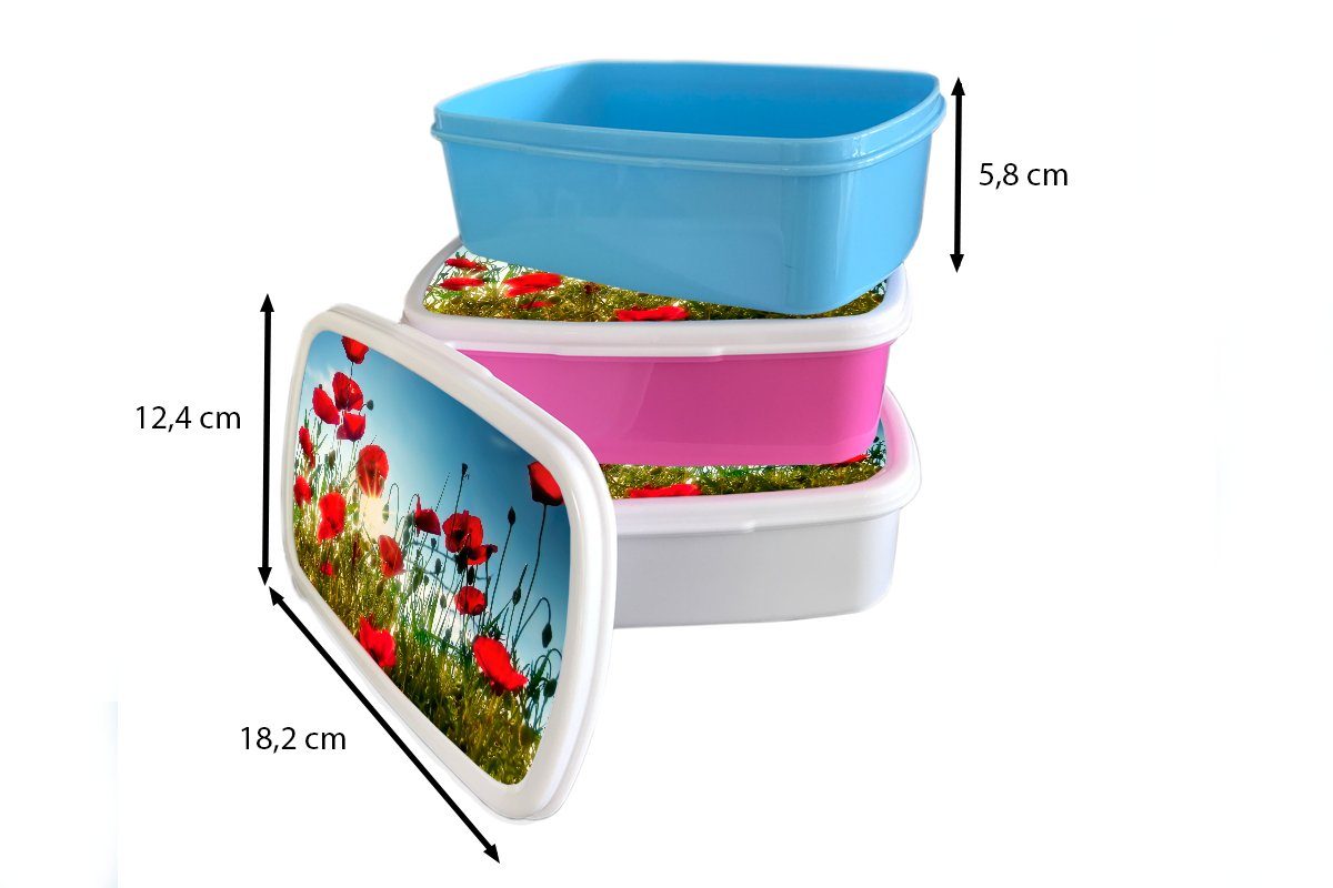 Rot Brotbox - Toskana Mädchen, Kunststoff Brotdose Blau, rosa - (2-tlg), Mohnblumen Lunchbox Erwachsene, - - Kinder, Sonne für MuchoWow Snackbox, Kunststoff,