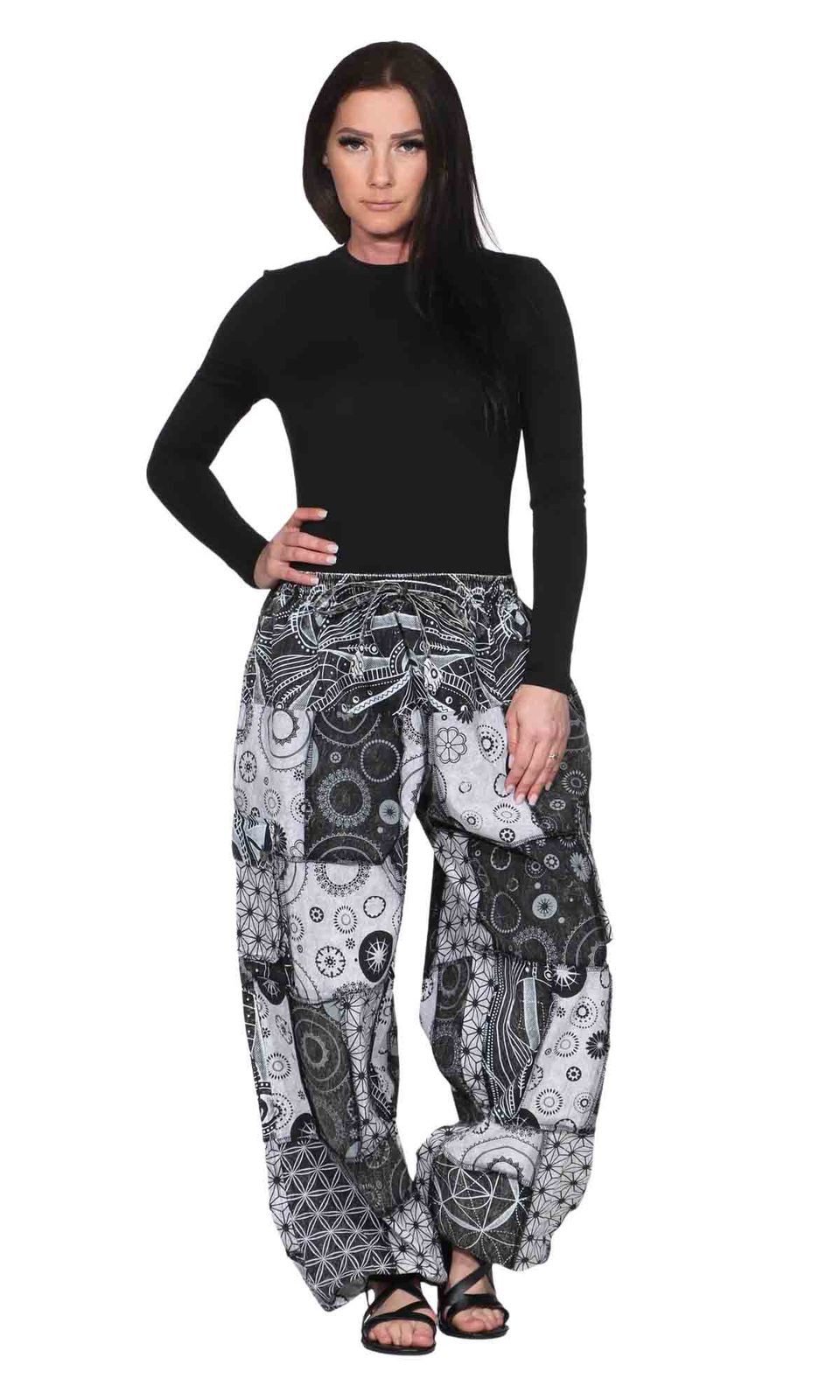 KUNST UND MAGIE Schlaghose Unisex Haremshose HosePluderhose Patchwork Baumwolle Freizeit Boho