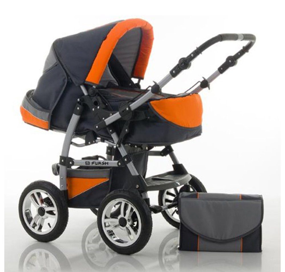 babies-on-wheels Kombi-Kinderwagen 2 in 1 Kinderwagen-Set Flash - 14 Teile - in 18 Farben Anthrazit-Orange