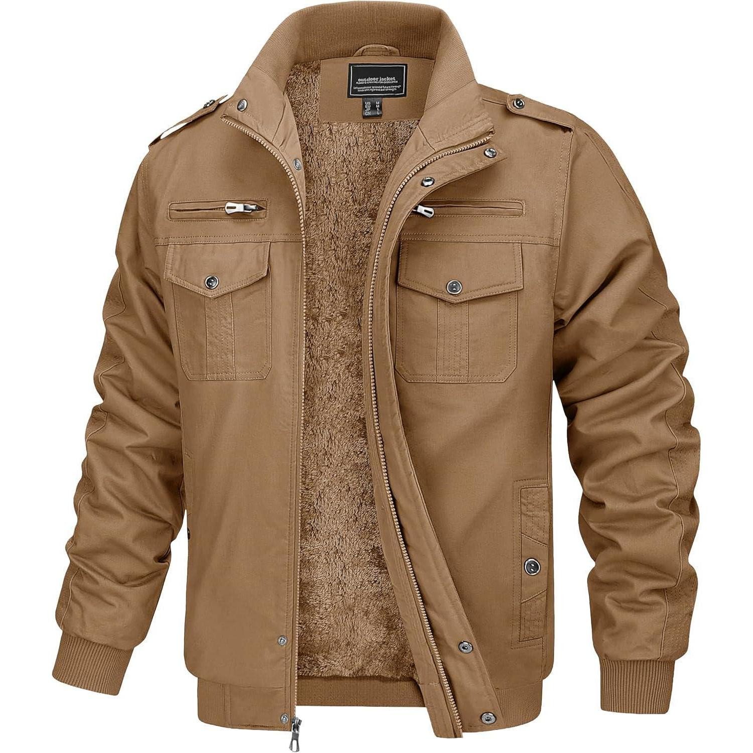 LuxusKollektion Winterjacke Winterjacke Herren Parka Fleecejacke Pilotenjacke khaki M