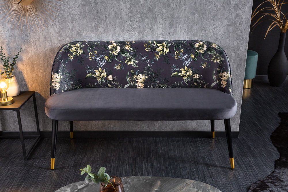 riess-ambiente Sitzbank PRÊT-À-PORTER grau / schwarz (Einzelartikel, 1-St), Wohnzimmer · Samt · Metall · florales Design · Retro – Bild 3 von 5