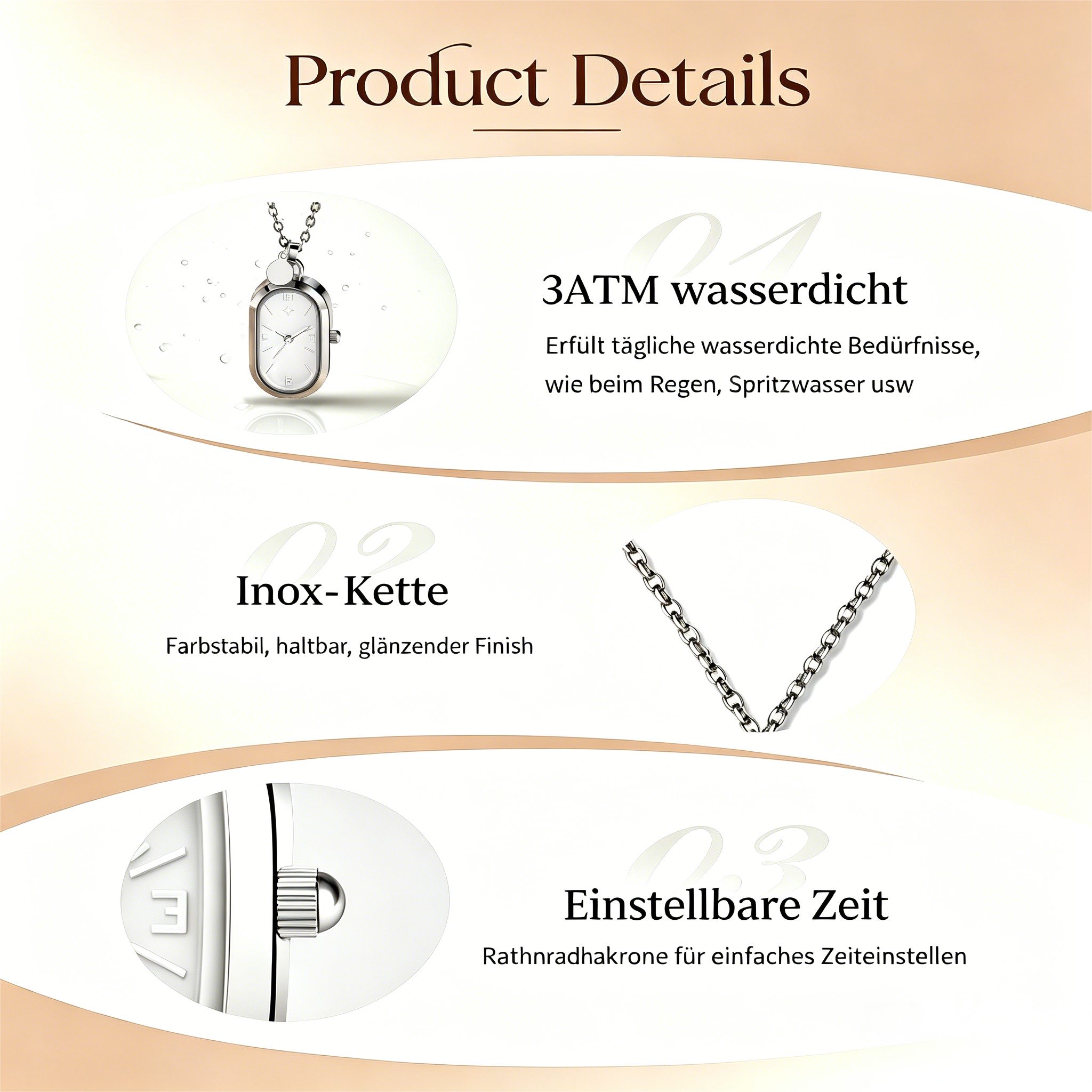 Toomoke Kette mit Anhänger Kettenuhr, Damenhalskette mit Uhr (Uhrenkette, Statementkette, Damenschmuck für Alltag und Anlass), Edelstahl, längenverstellbar, 3 A – Bild 5 von 5