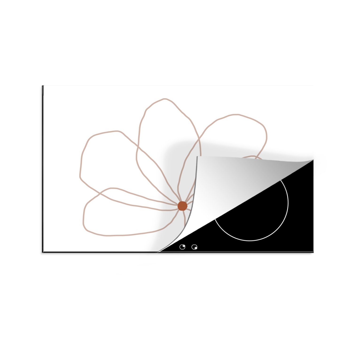 MuchoWow Herdblende-/Abdeckplatte Blume - Strichzeichnung die (1 Ceranfeldabdeckung cm, Schutz Induktionskochfeld tlg), - küche, Natur, für 81x52 Vinyl