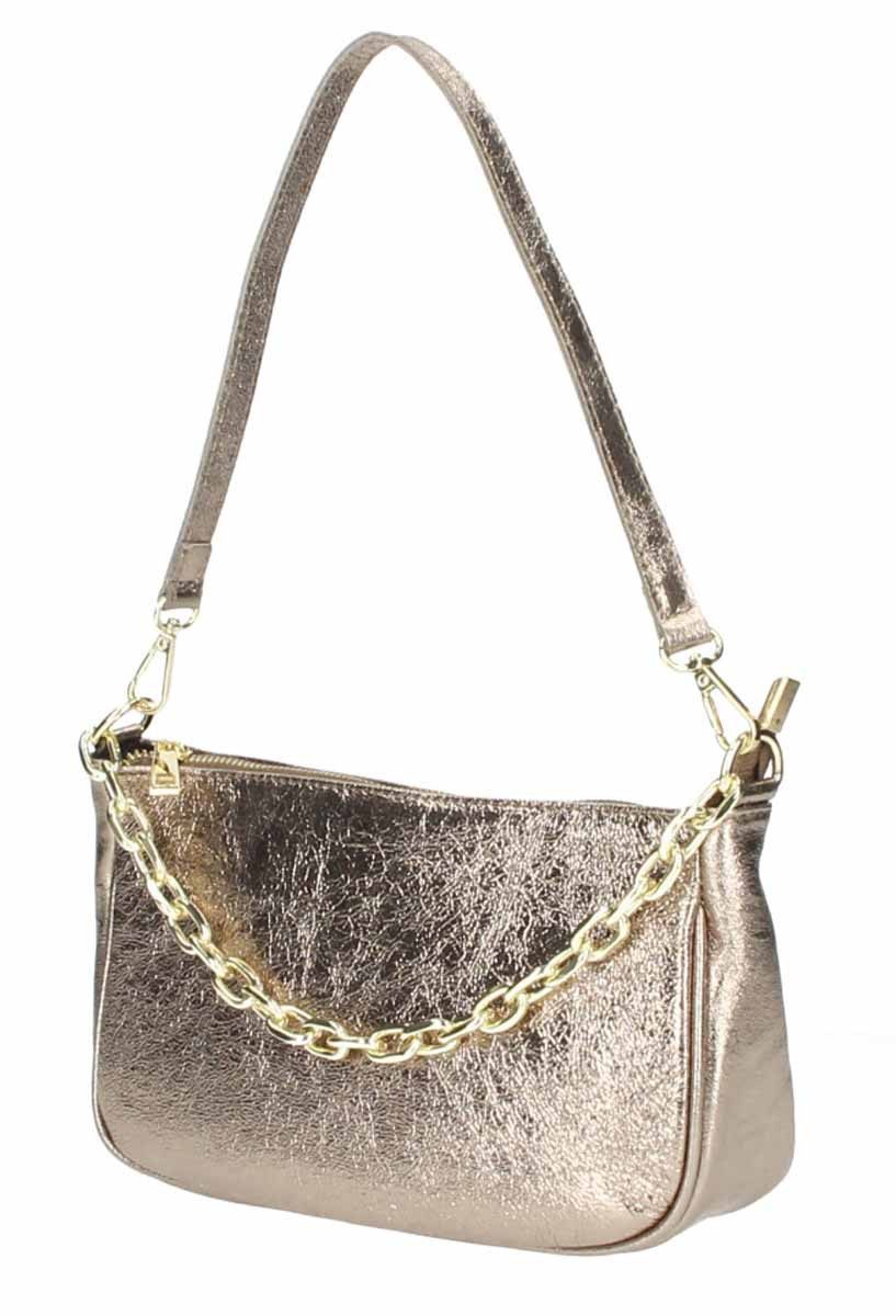 Schultertasche Made in Italy DAMEN LEDER TASCHE Pochette mit Kette CrossOver City Bag