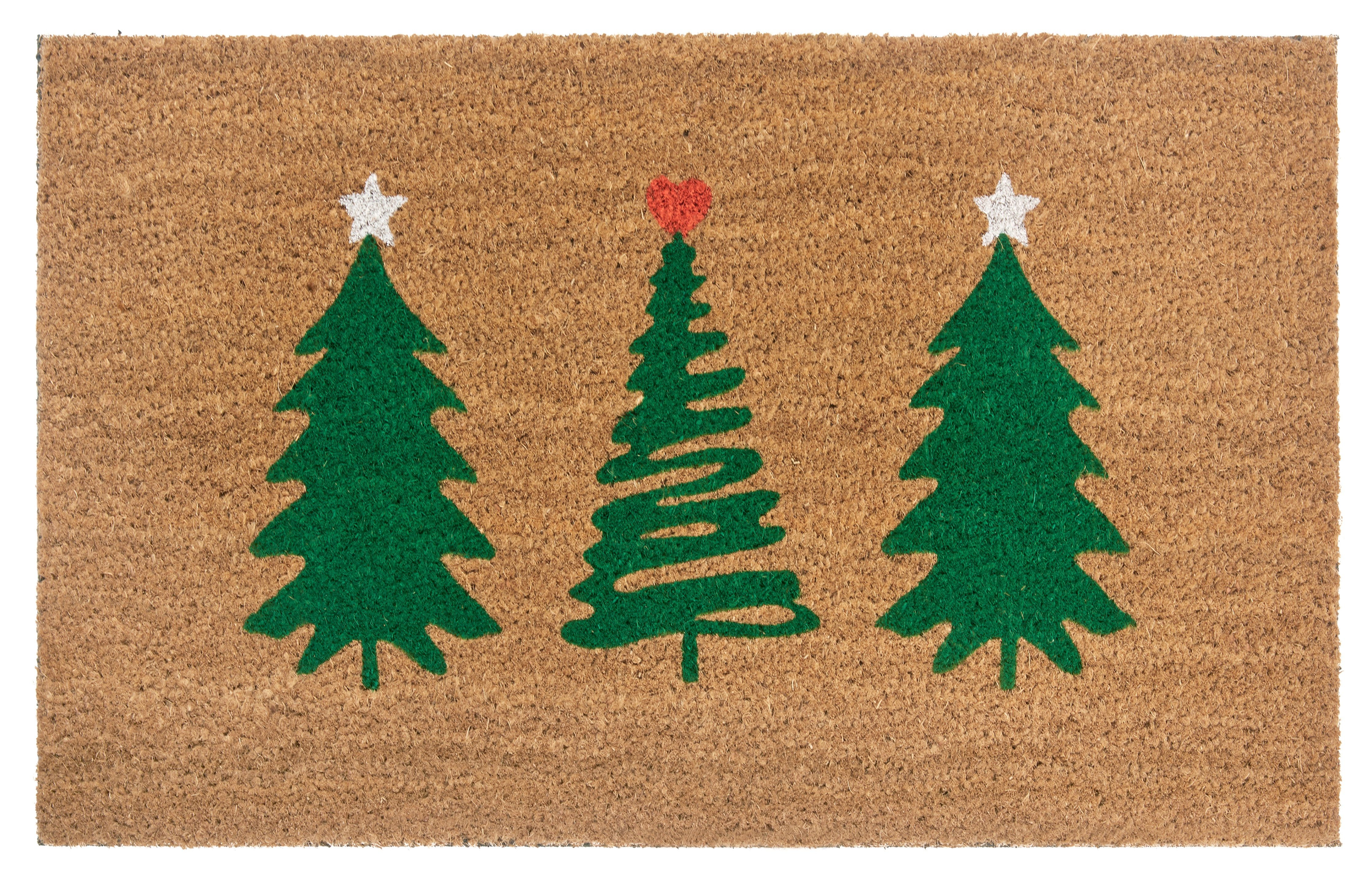 HANSE Home Fußmatte Mix Mats Kokos Decorated Pine Trees, Türmatte, rechteckig, Höhe: 15 mm, Weihnachten, Schmutzfangmatte, Outdoor, Rutschfest, Innen, Kokosmatte