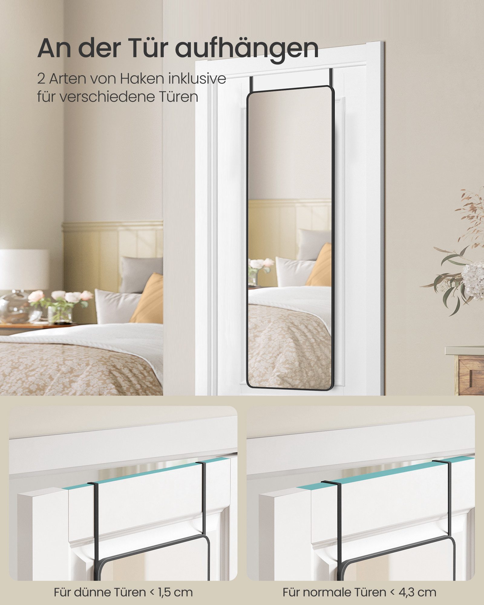 SONGMICS Standspiegel Ganzkörperspiegel Bogen Großer Wandspiegel Bruchsicher, Rechteckiger Standspiegel, Aluminiumlegierung, Hartglas, 120 x 40 cm – Bild 4 von 5