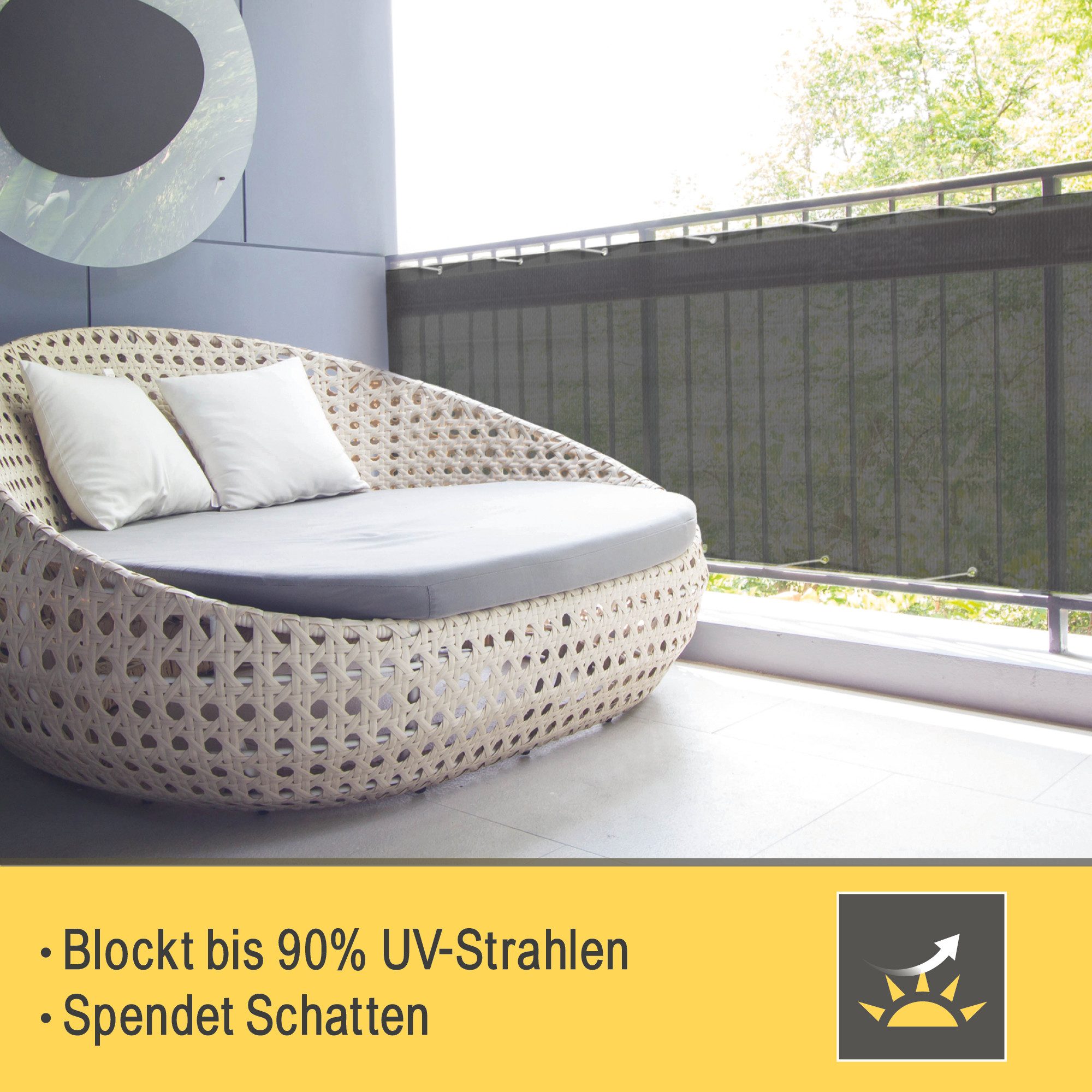 Sol Royal Balkonsichtschutz Balkon Sichtschutz blickdichte Balkonumspannung 90x300 cm, Anthrazit Schutz für Balkon Geländer Sichtschutz Abdeckung mit Ösen und Kordel