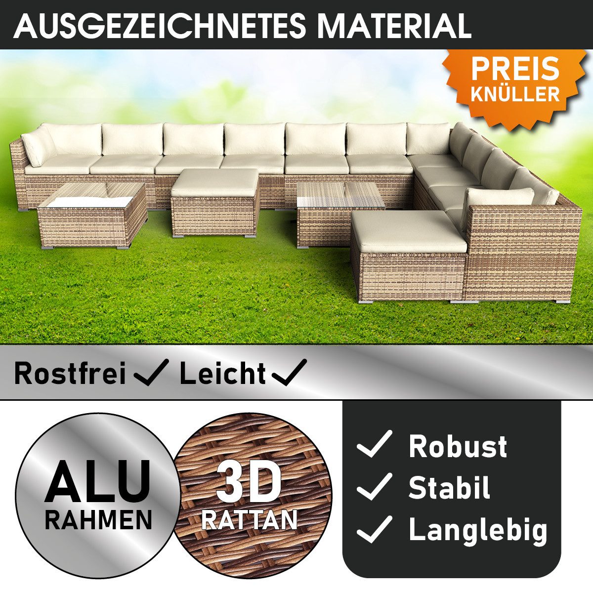 BRAST Gartenlounge-Set Dreams für 11 Personen inkl. extra Dicke Kissen, Outdoor Loungemöbel Sitzgruppe Essgruppe Garnitur