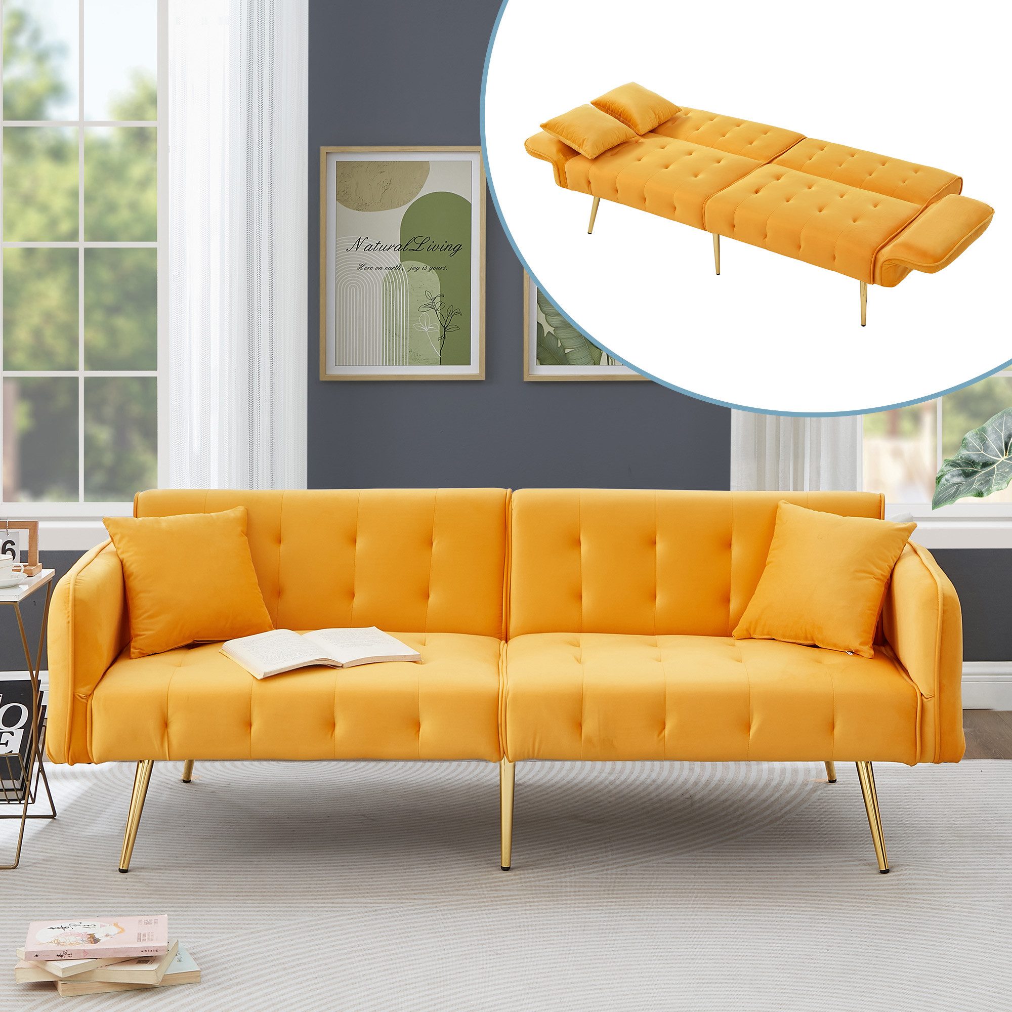 Merax Schlafsofa 2-in-1 Zweisitzer-Sofa Klappsofa mit Bettfunktion, platzsparend & multifunktional, 178x82x70cm 1 Teile, Sofabett mit verstellbarer Rückenlehne & Armlehnen und 6 Metallfüße