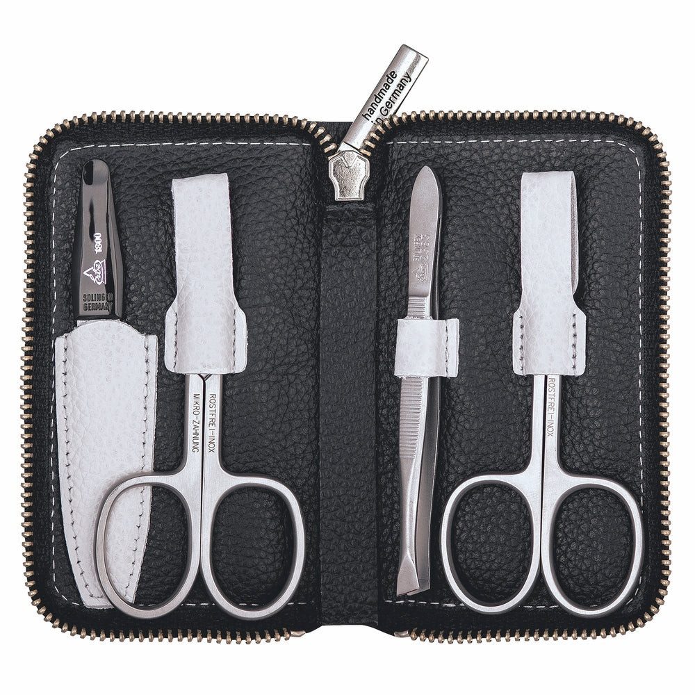 ERBE Maniküre-Pediküre-Set Erbe Maniküre Reißverschlussetui inox Schwarz Weiß 4-teilig, 1-tlg.