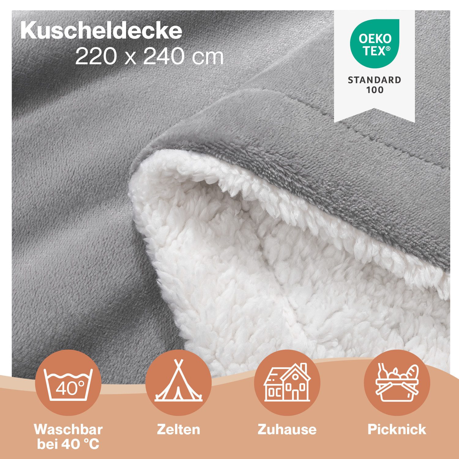 Wohndecke Sherpa-Fleecedecke, Oeko-TEX Zertifiziert, Blumtal, hochwertig, weich, warm, flauschig