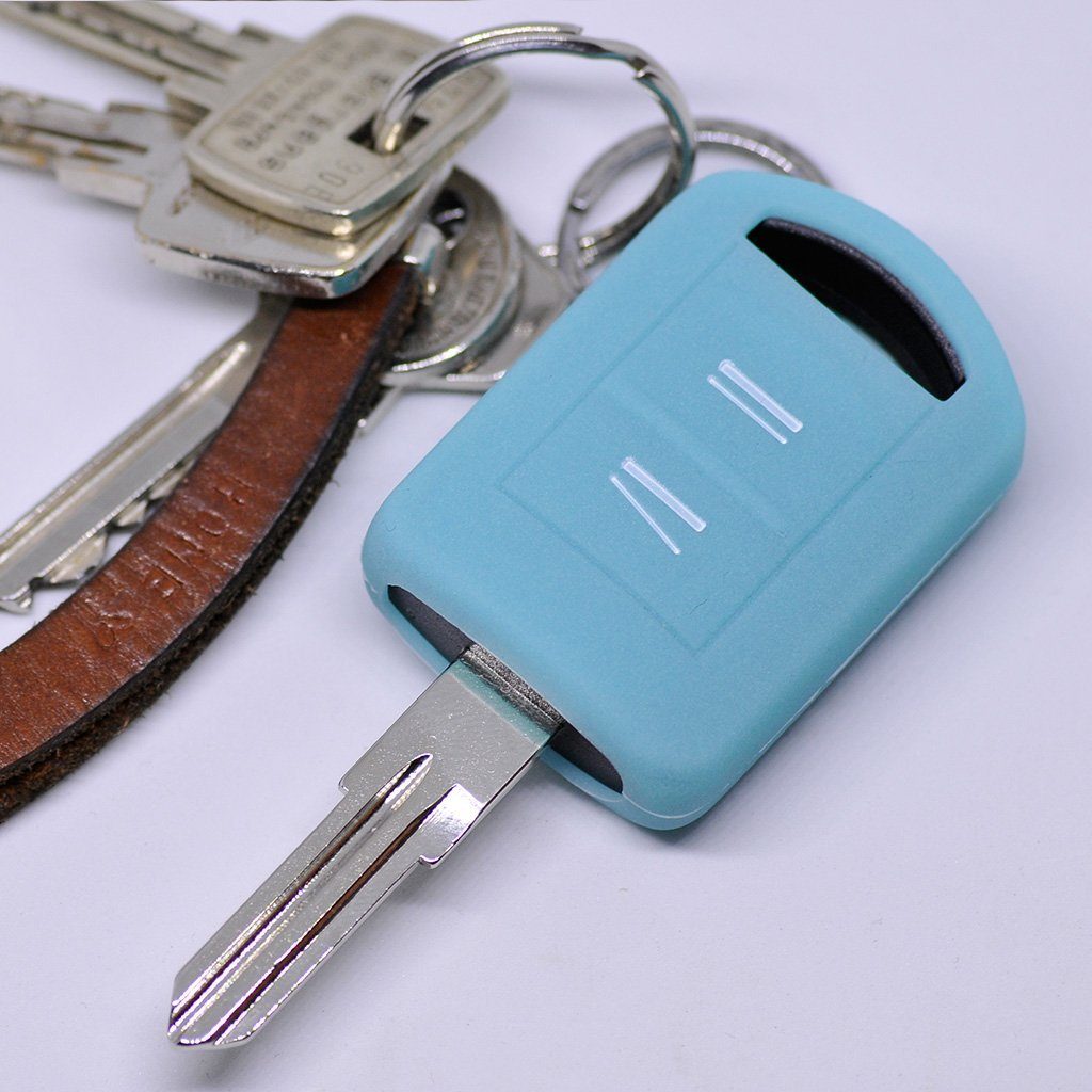 mt-key Schlüsseltasche Autoschlüssel Silikon Opel Softcase Corsa Meriva C Schutzhülle C Combo Tigra TwinTop Blau, für A fluoreszierend