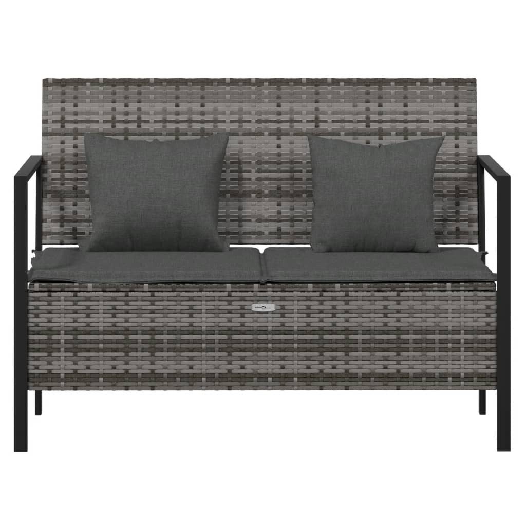 furnicato Gartenbank 2-Sitzer Grau 112x59x82,5 cm aus PE-Rattan mit Stauraum