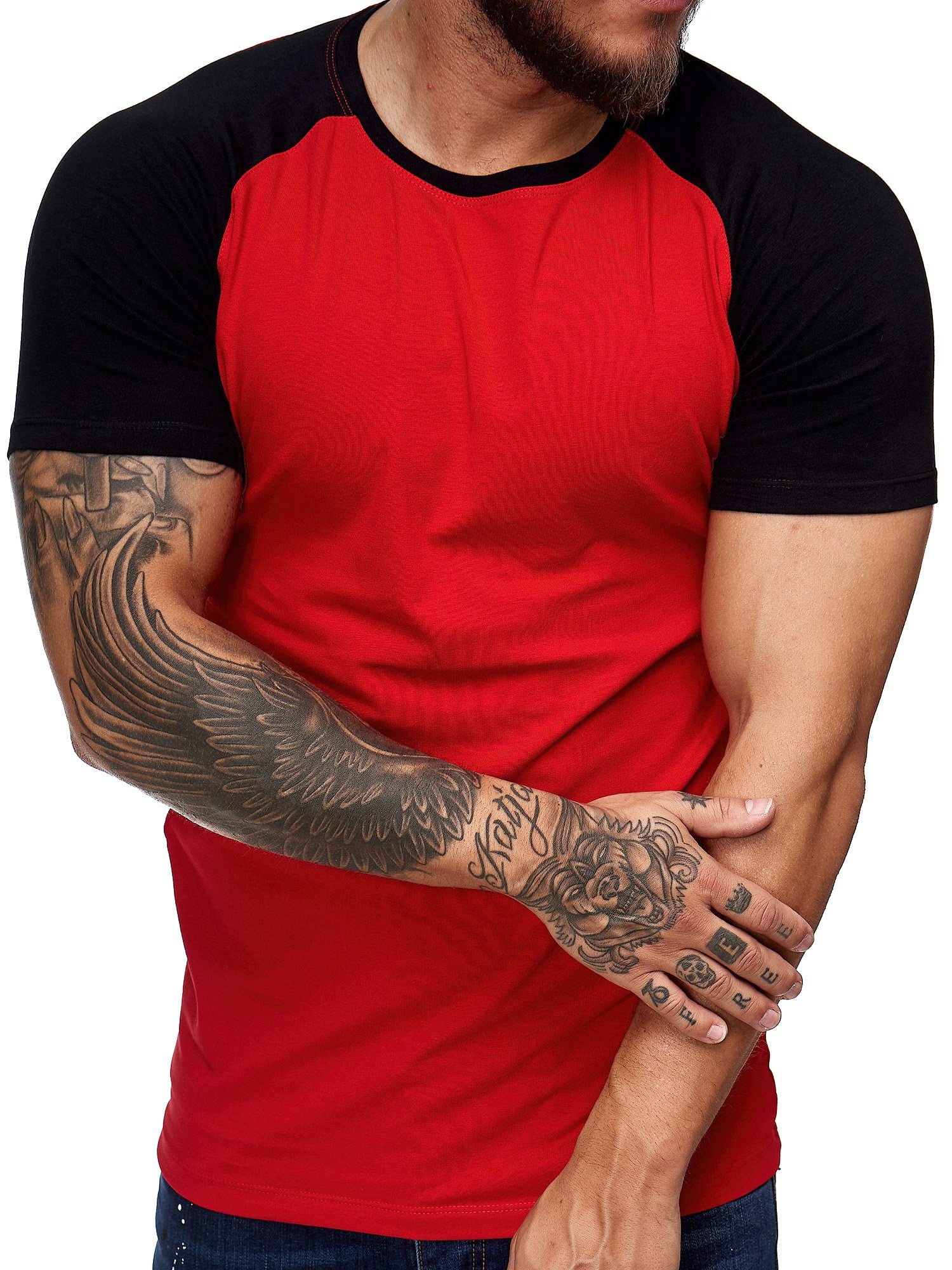 Tee, Rot Freizeit T-Shirt 1-tlg) 2031ST Casual Kurzarmshirt Polo Fitness (Shirt OneRedox Schwarz