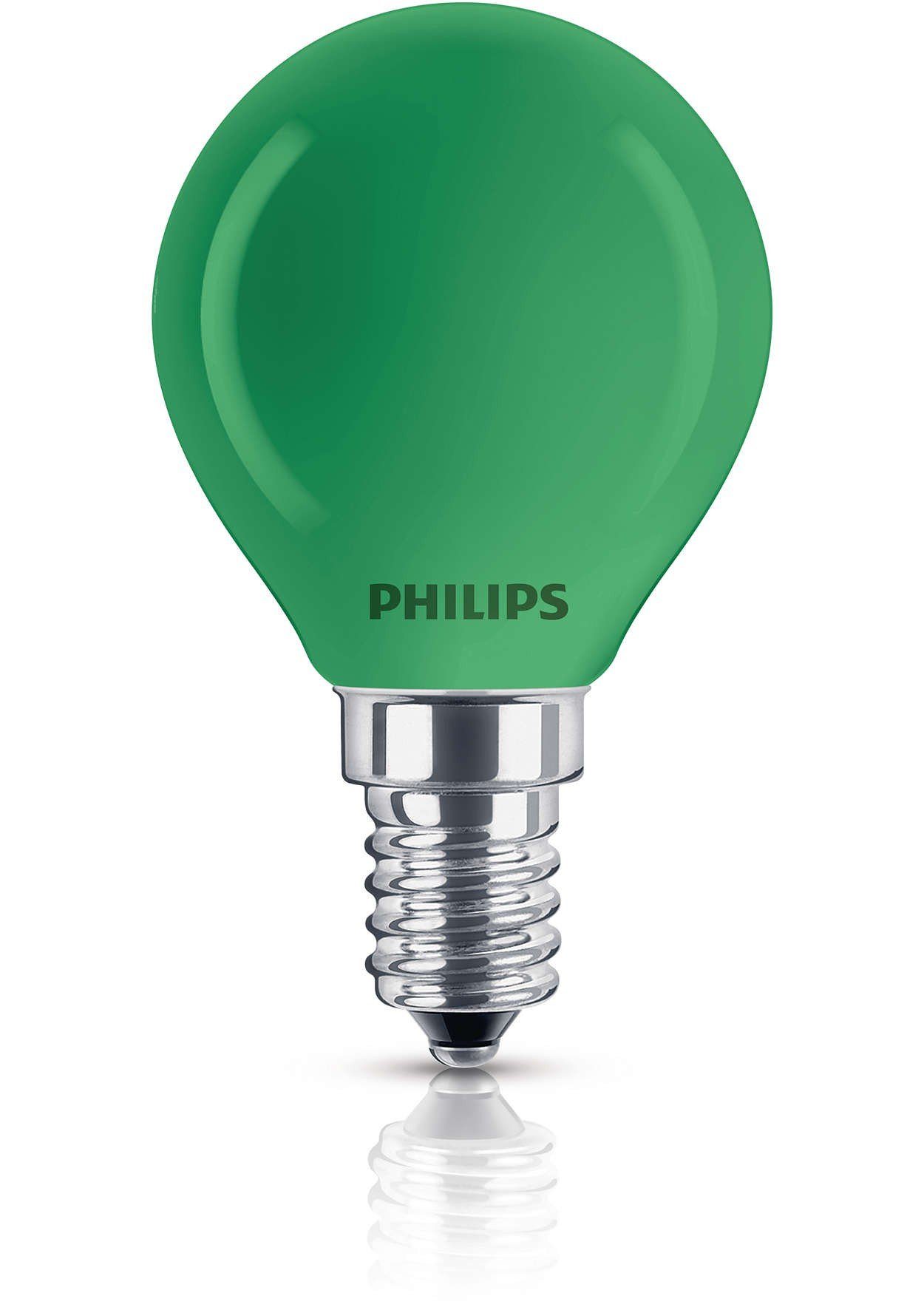 Philips Spezialleuchtmittel Philips Leuchtmittel Tropfenform E14 Kugel 15W Grün Lampe Partylight
