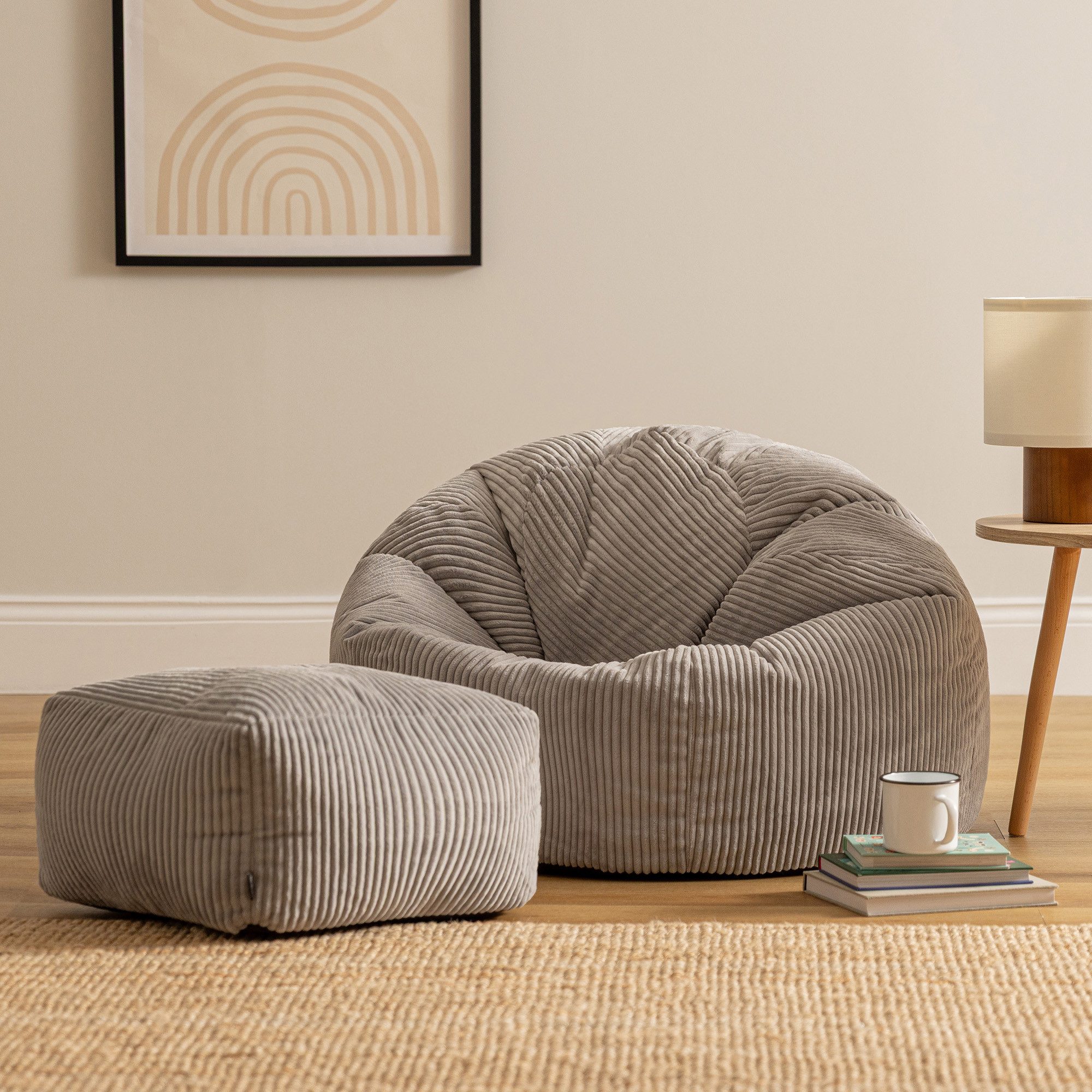 icon Sitzsack Erwachsene aus Cord „Kingston“ mit Hocker (Spar-Set, 1 x Sitzsack, 1 x Fußhocker), 85x50cm, Made in Germany, für Erwachsene & Kinder – Bild 3 von 5