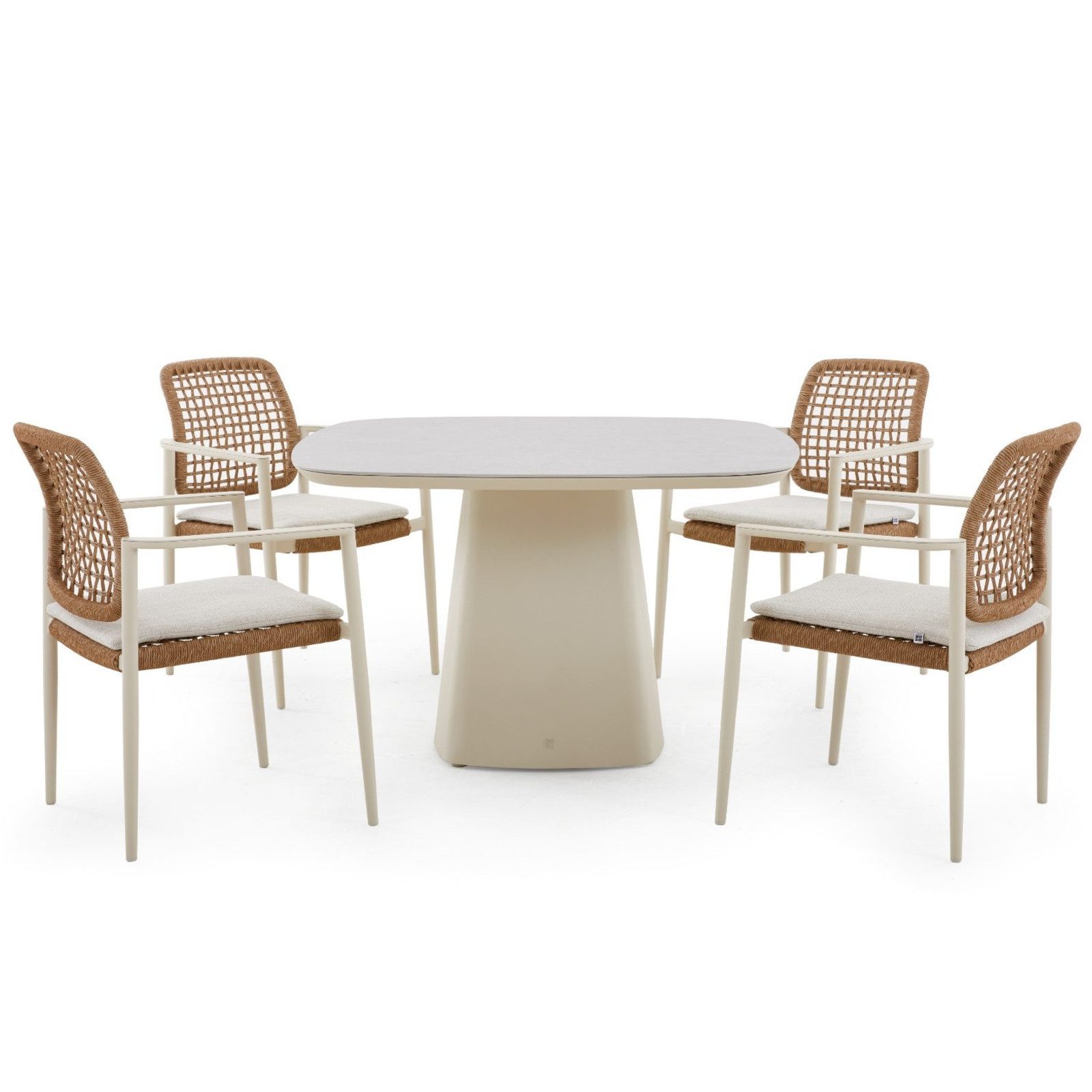 CASA DOMA Garten-Essgruppe Lavello/Lioni, (Gartenmöbel-Set, 5-tlg., 4 stapelbare Stühle und Tisch 120x120 cm), Tischplatte Sinterstein, Aluminium cream