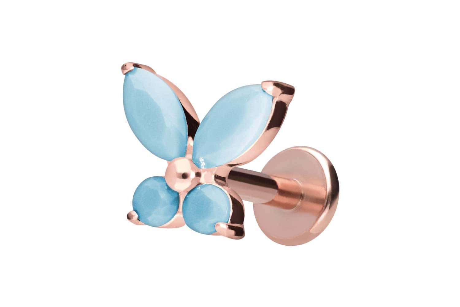 PIERCINGLINE Piercing-Set Titan Labret mit Innengewinde SCHMETTERLING + SYNTHETISCHE TÜRKISE (Labrets, 1-tlg)