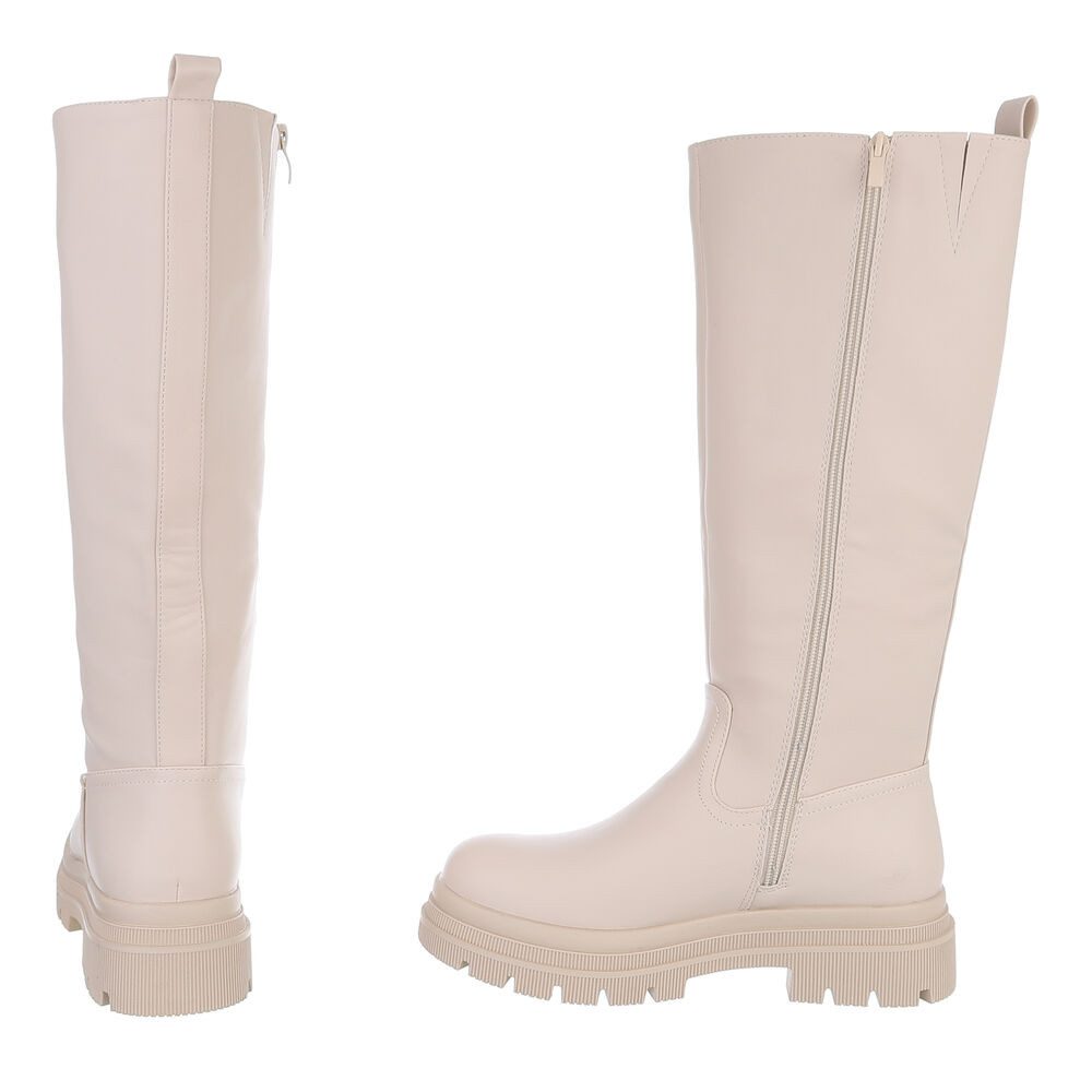 Ital-Design Modischer Damen Stiefel mit voluminösem Absatz Plateaustiefel (90153038) Blockabsatz Stiefel in Beige