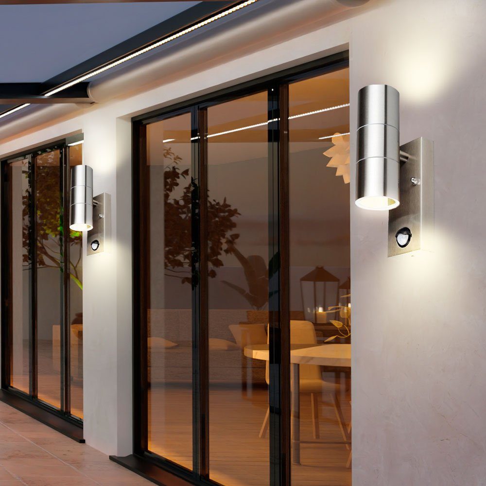 etc-shop Warmweiß, Fassaden LED UP Lampen Außen Außen-Wandleuchte, inklusive, 2er Edelstahl Set Wandlampen Leuchtmittel