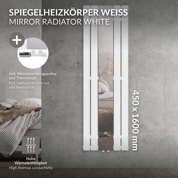 LuxeBath Heizkörper Zimmerheizkörper Pannelheizkörper Spiegelheizkörper, Weiß 450x1600mm Mittelanschluss