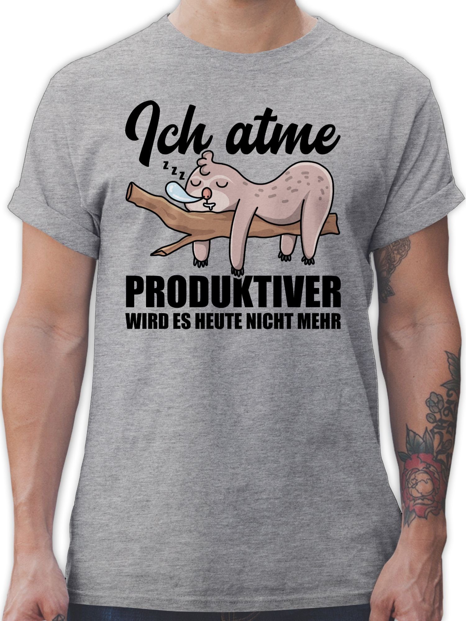 Shirtracer T-Shirt Ich atme! Produktiver wird es heute nicht mehr - Mit Faultier Sprüche Statement mit Spruch 2 Grau meliert