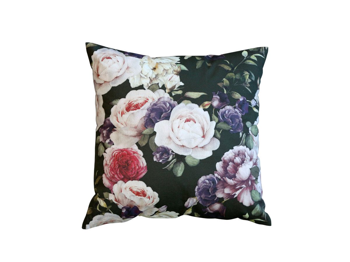 Chic Antique Dekokissen Kissen Dekokissen mit Blumen 50x50cm Olivgrün, Dekoratives Kissen mit Füllung 50x50cm