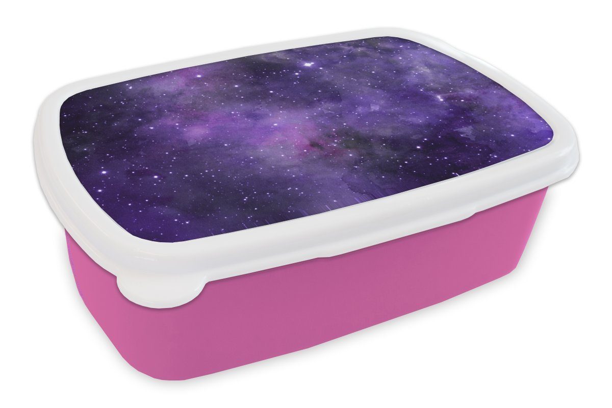 MuchoWow Lunchbox Aquarell - Sterne - Lila, Kunststoff, (2-tlg), Brotbox für Erwachsene, Brotdose Kinder, Snackbox, Mädchen, Kunststoff rosa