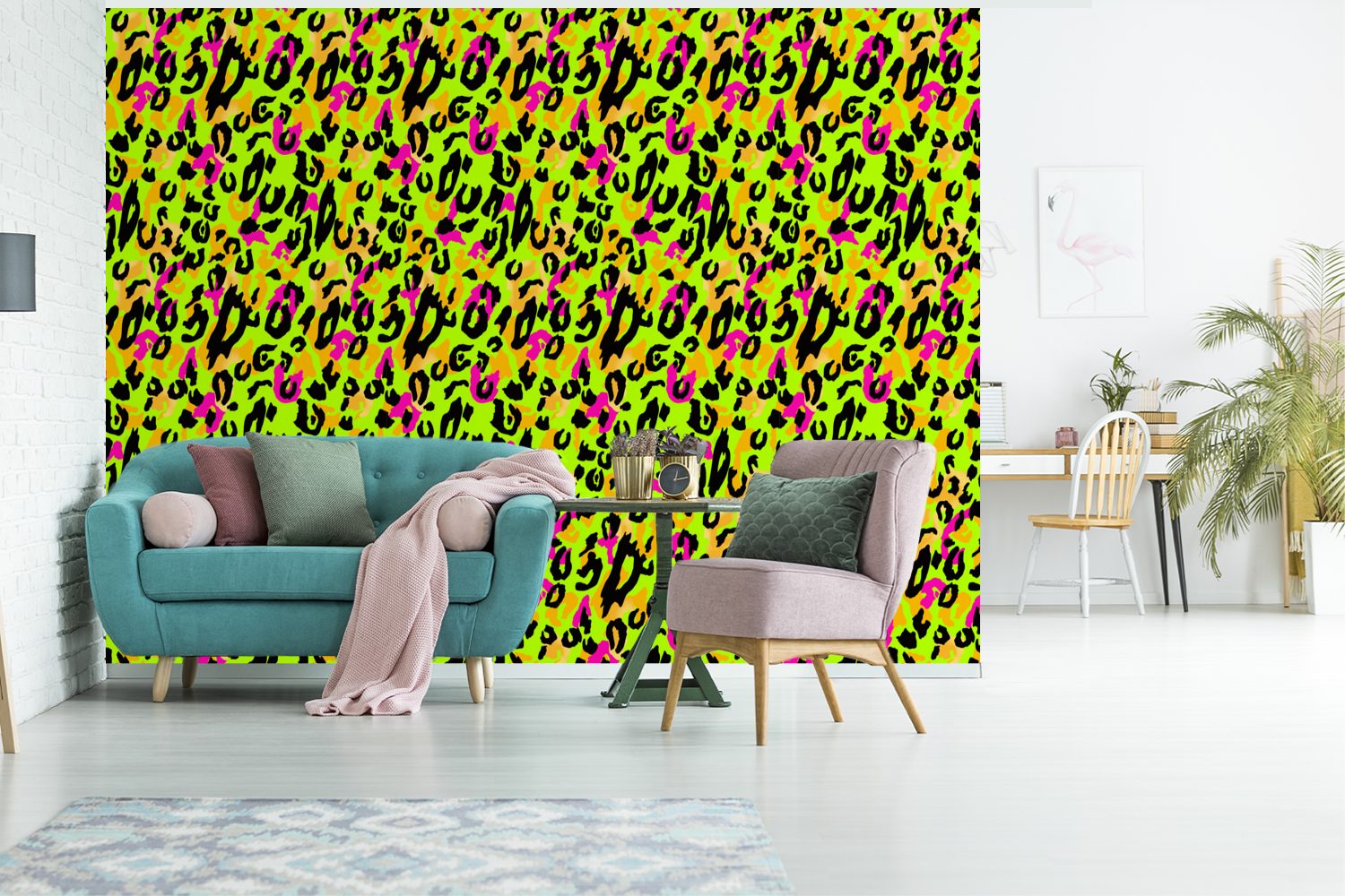 MuchoWow Fototapete Pantherdruck - Muster Wallpaper bedruckt, Wohnzimmer, Schlafzimmer, Neon St), - Vinyl Tapete (6 - für Kinderzimmer, Gelb, Matt