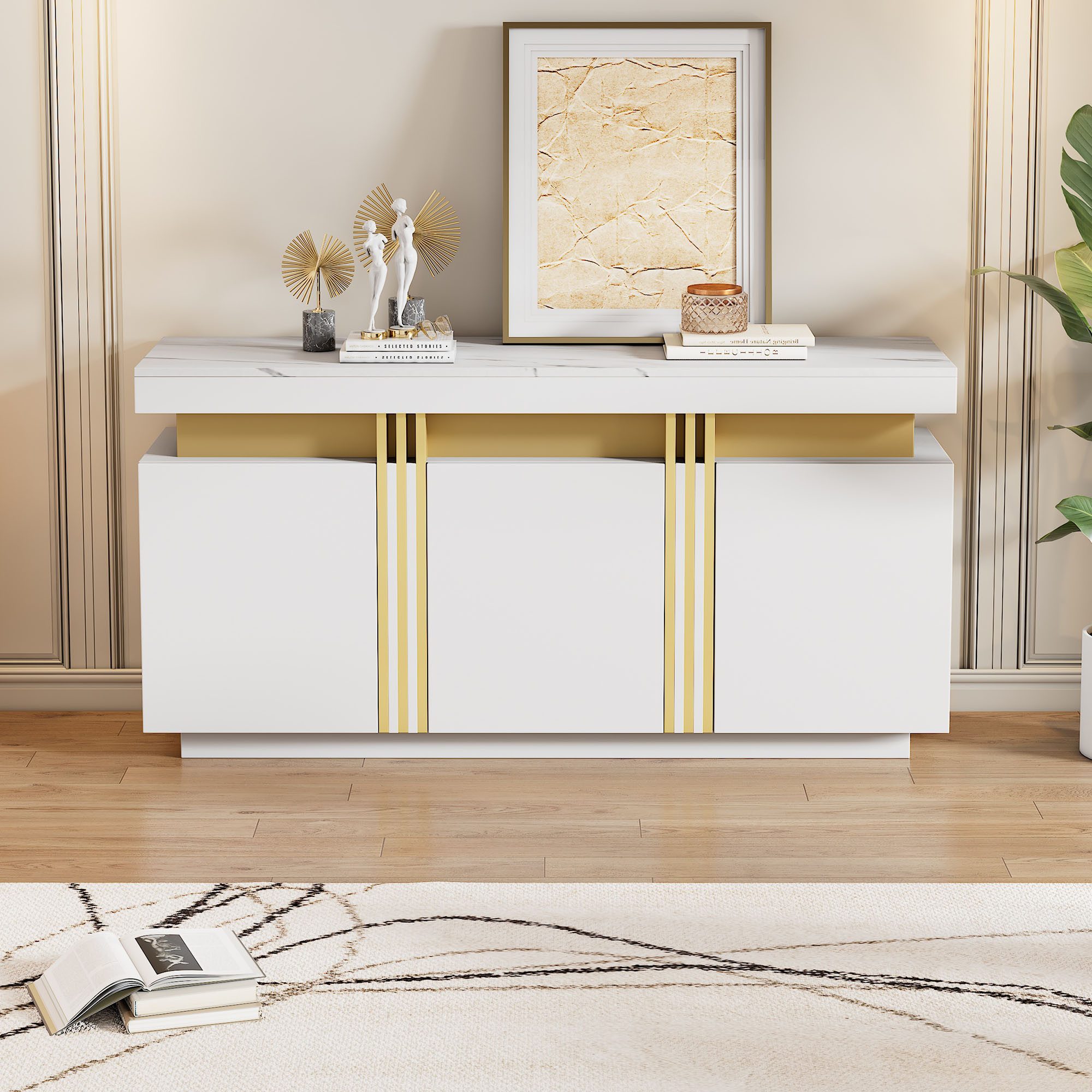 STILVORA Sideboard Esszimmerschrank Buffetschrank mit verstellbaren Trennwänden (Wohnzimmerschrank, Küchenmöbel, Kommode, Anrichte, 1 St., 3 Türen), mit verstellbaren Trennwänden