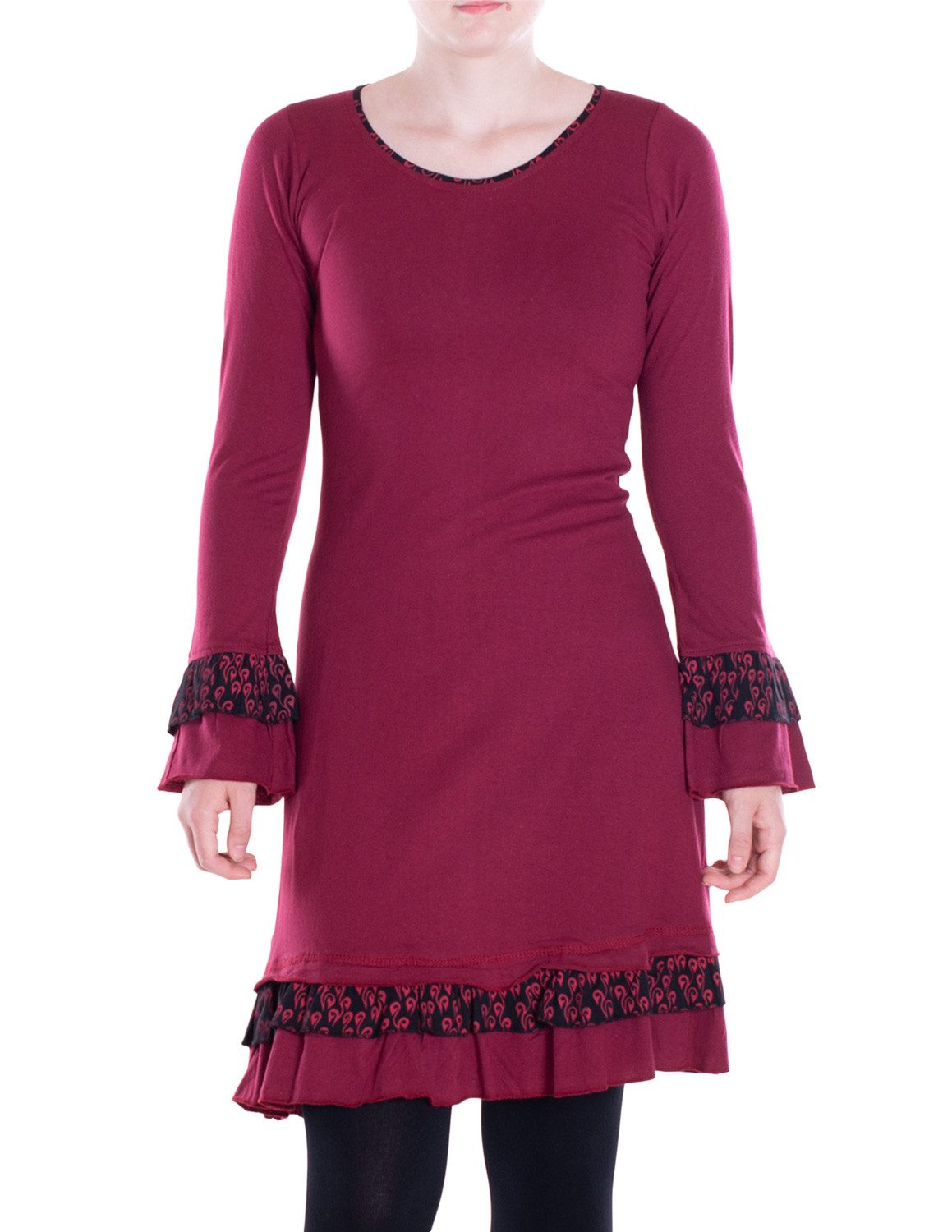 Midikleid Damen knielang Kleid Baumwolle Blumen-Muster Lagenlook-Design Rüschen