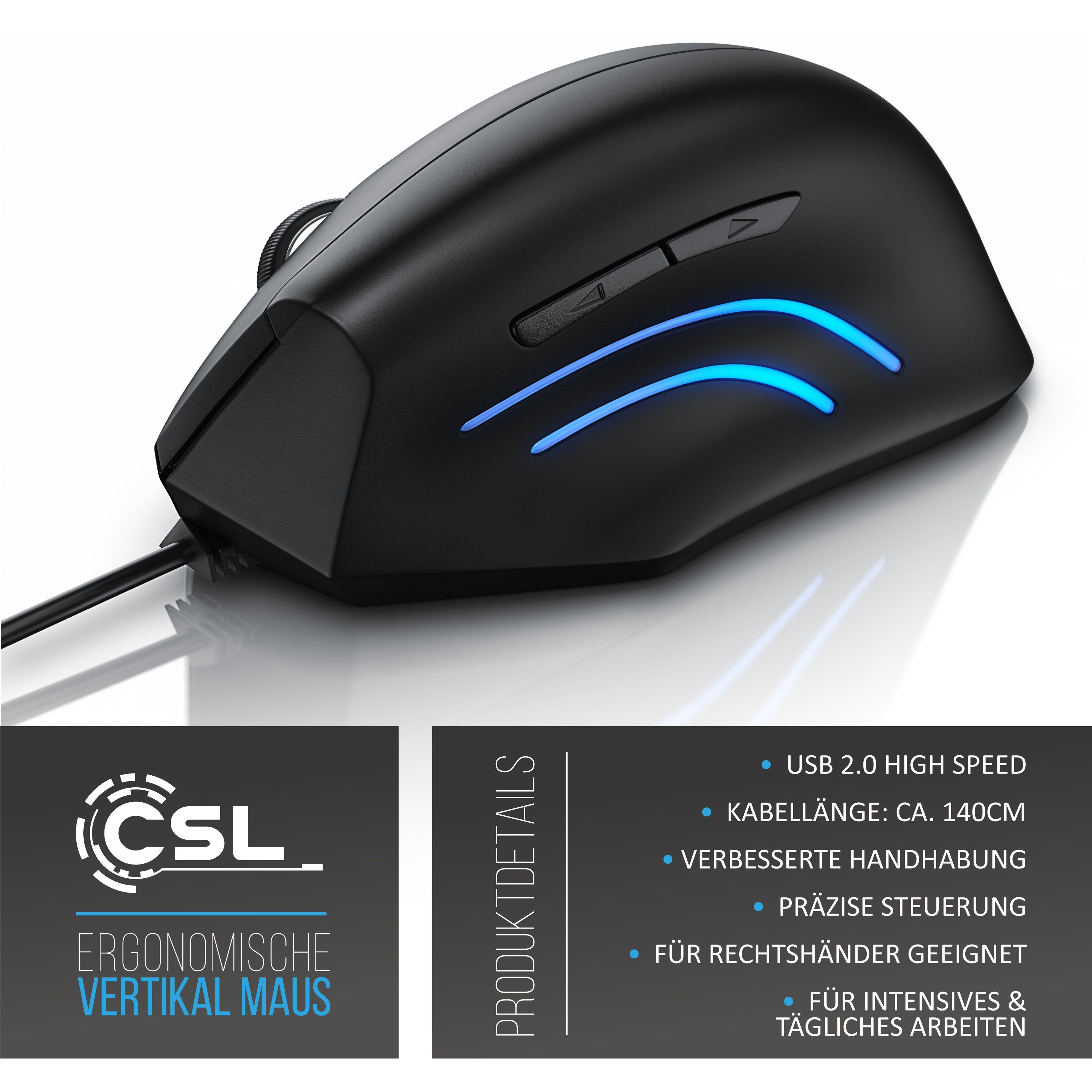 CSL ergonomische Maus (kabelgebunden, ergonomische Vertikalmaus zur Vorbeugung von Maus-/Tennisarm)