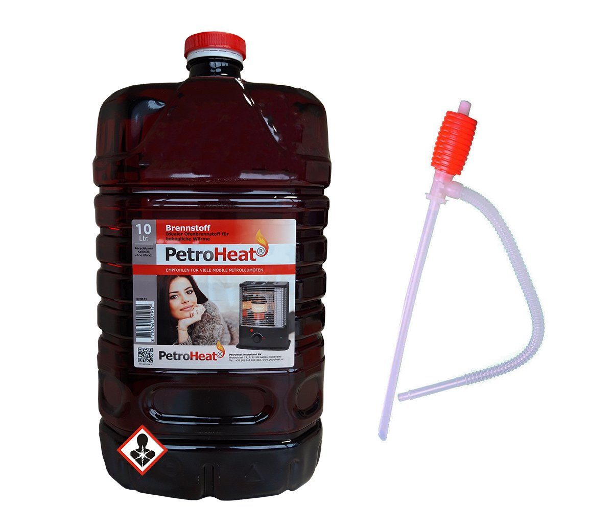 PetroHeat Petroleum 10 Liter Brennstoff geruchsarm für Petroleumofen, mit Handpumpe, für mobile Petroleum-Heizung, Petroleumöfen