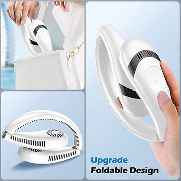 IBETTER Mini USB-Ventilator Halsventilator, Mini Ventilator, 5000mAh Foldable Bladeless Fan, 360° Cooling, Rechargeable with 3 Speeds