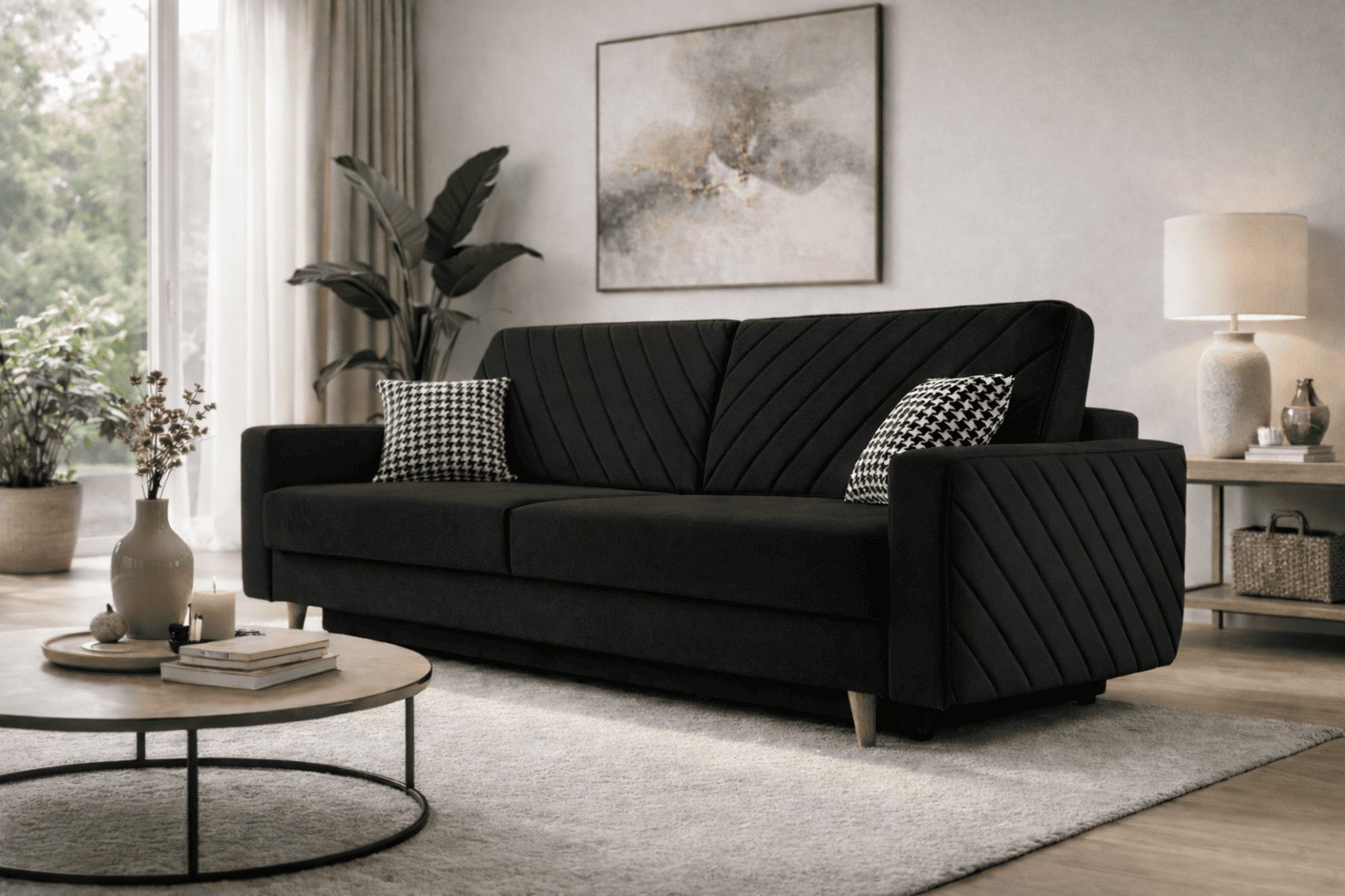 MOEBLO Schlafsofa CALIFORNIA, Sofa aus Samtstoff Couch für Wohnzimmer Sofagarnitur Polstersofa Wohnlandschaft Velours 230x96x97cm, mit Bettkasten und Schlaffunktion