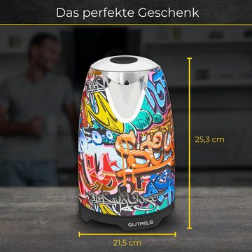 Gutfels Wasserkocher WATER 3010 G, 2200 W, Graffiti-Style, 1,7 Liter, 2200 Watt, 360 Grad Sockel