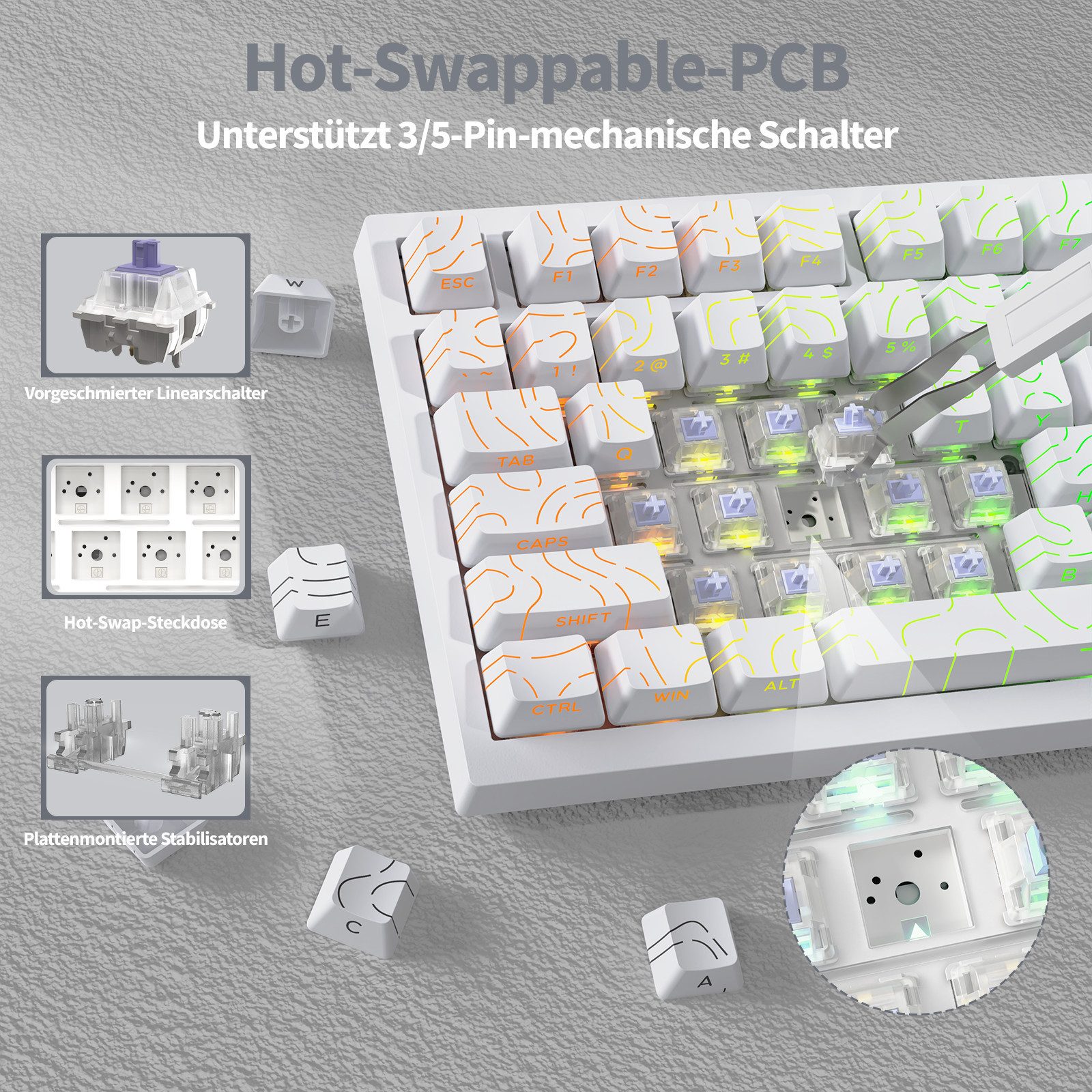 ATTACK SHARK X820 Ultra Mechanische Tastatur mit,75% ANSI-Layout, 2,4 GHz/BT/Wired Gaming-Tastatur (Gasket,TFT-Bildschirm und Knopf,5 Sound-Absorbing Foams,Hot- – Bild 4 von 5