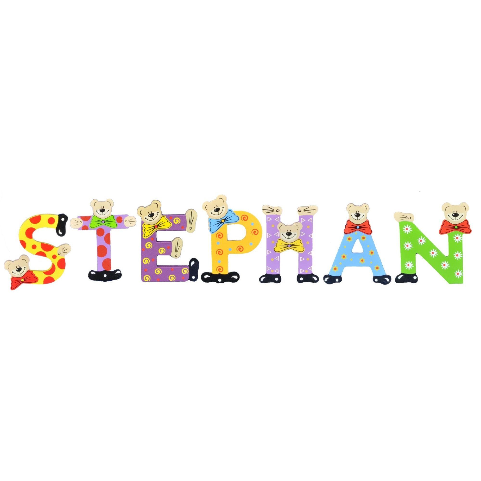 (Set, STEPHAN - sortiert Playshoes Namen-Set, St), 7 Kinder Deko-Buchstaben Holz-Buchstaben