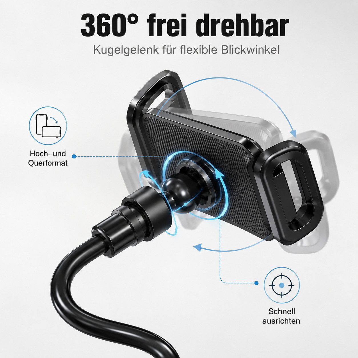 Fyrove Handy-Halterung Flexibler Schwanenhals Handyhalter mit Klemme, (360° drehbar Gooseneck Halterung für Bett & Schreibtisch, Praktisches Geschenk zum Geburt – Bild 5 von 5