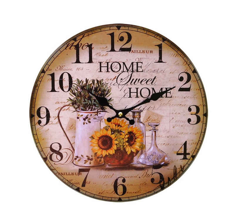 LB H&F Lilienburg Wanduhr Wanduhr ohne tickgeräuche Vintage Küchenuhr Uhr grün braun gelb (lautlos Landhaus Blumen Küche Wohnzimmer geräuschlos Quarzuhr modern)