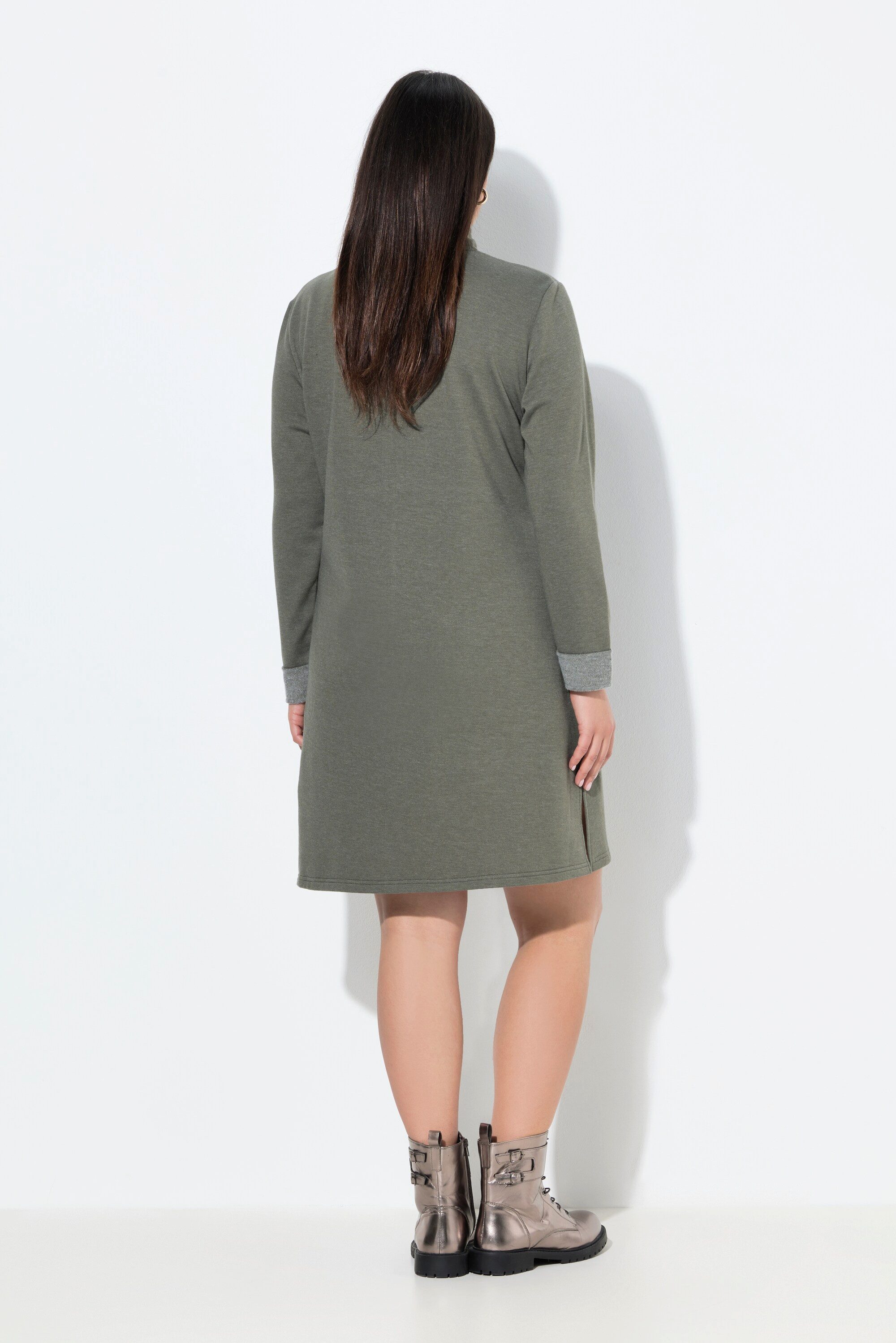 Ulla Popken Midikleid Sweatkleid Troyerkragen A-Linie Langarm Taschen